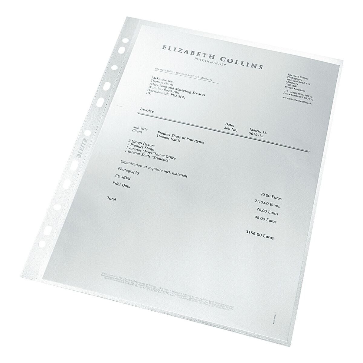 LEITZ Prospekthülle re:cycle, 25 Stück, genarbt, Format A4, 4-fach Lochung, oben offen