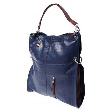 FLORENCE Beuteltasche Florence Damen Schultertasche Beuteltasche (Schultertasche), Damen Leder Schultertasche, Beuteltasche, blau, braun ca. 37cm