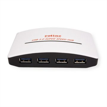 ROLINE USB 3.2 Gen 1 Hub "Black and White", 4 Ports, mit Netzteil Computer-Adapter