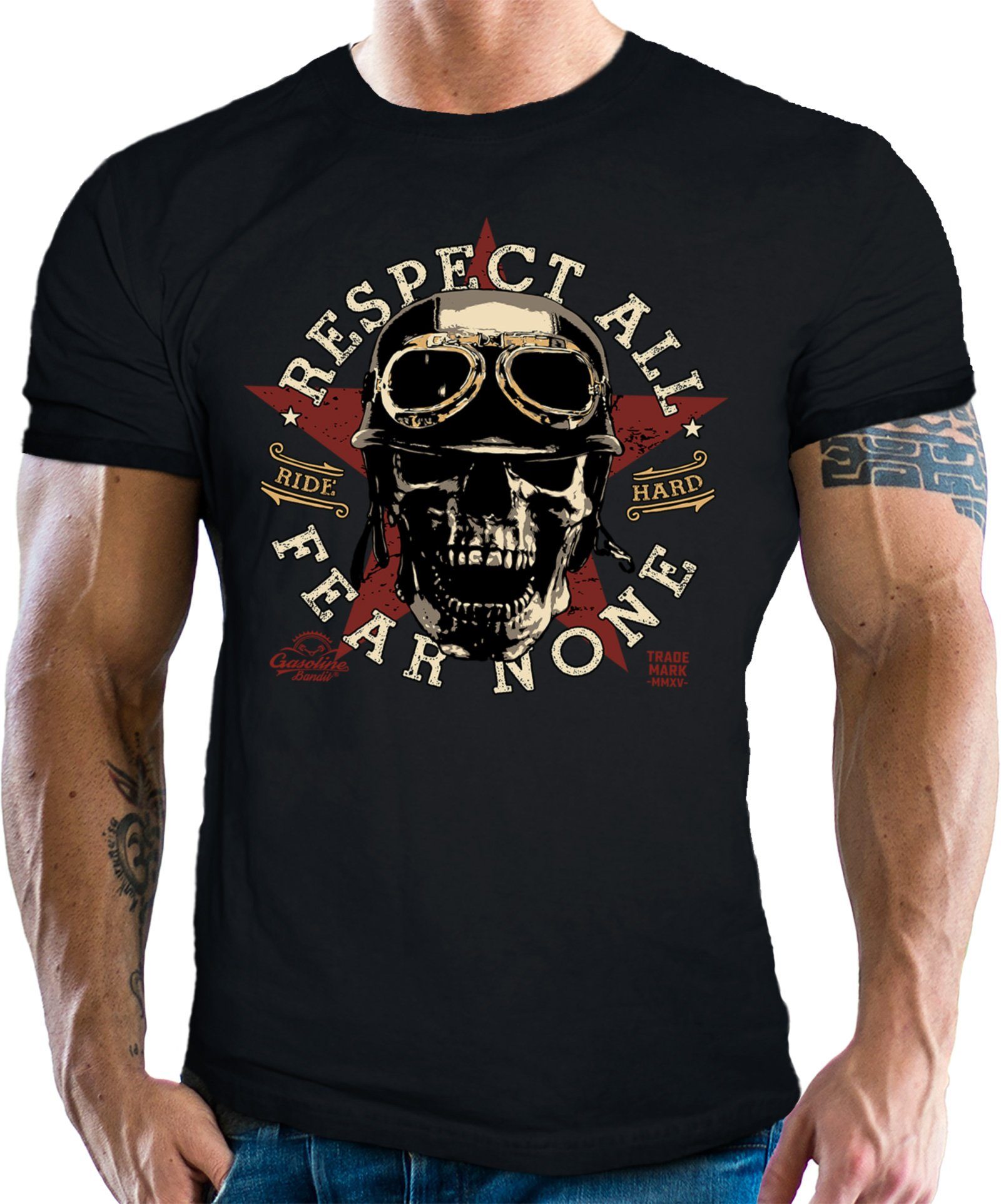 BANDIT® Respect T-Shirt für Motorrad Biker Rockabilly Fans: Rod All GASOLINE Hot