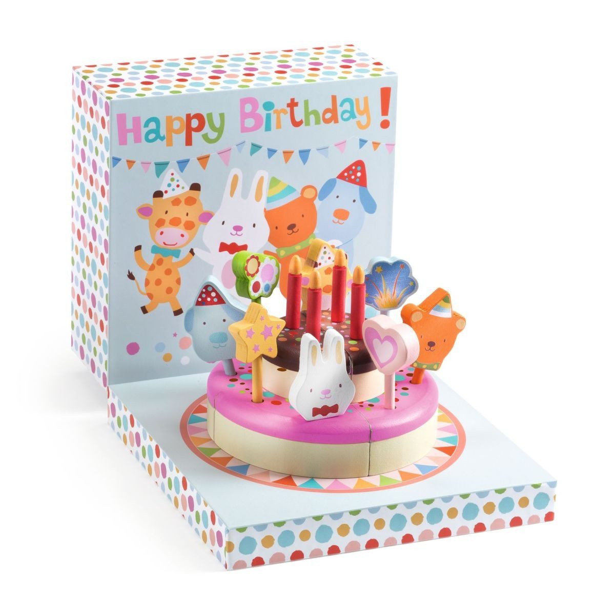 DJECO Lernspielzeug Happy Birthday Kuchen Rollenspiel für Kinder mit Lernwert und Fantasie, Rollenspiel