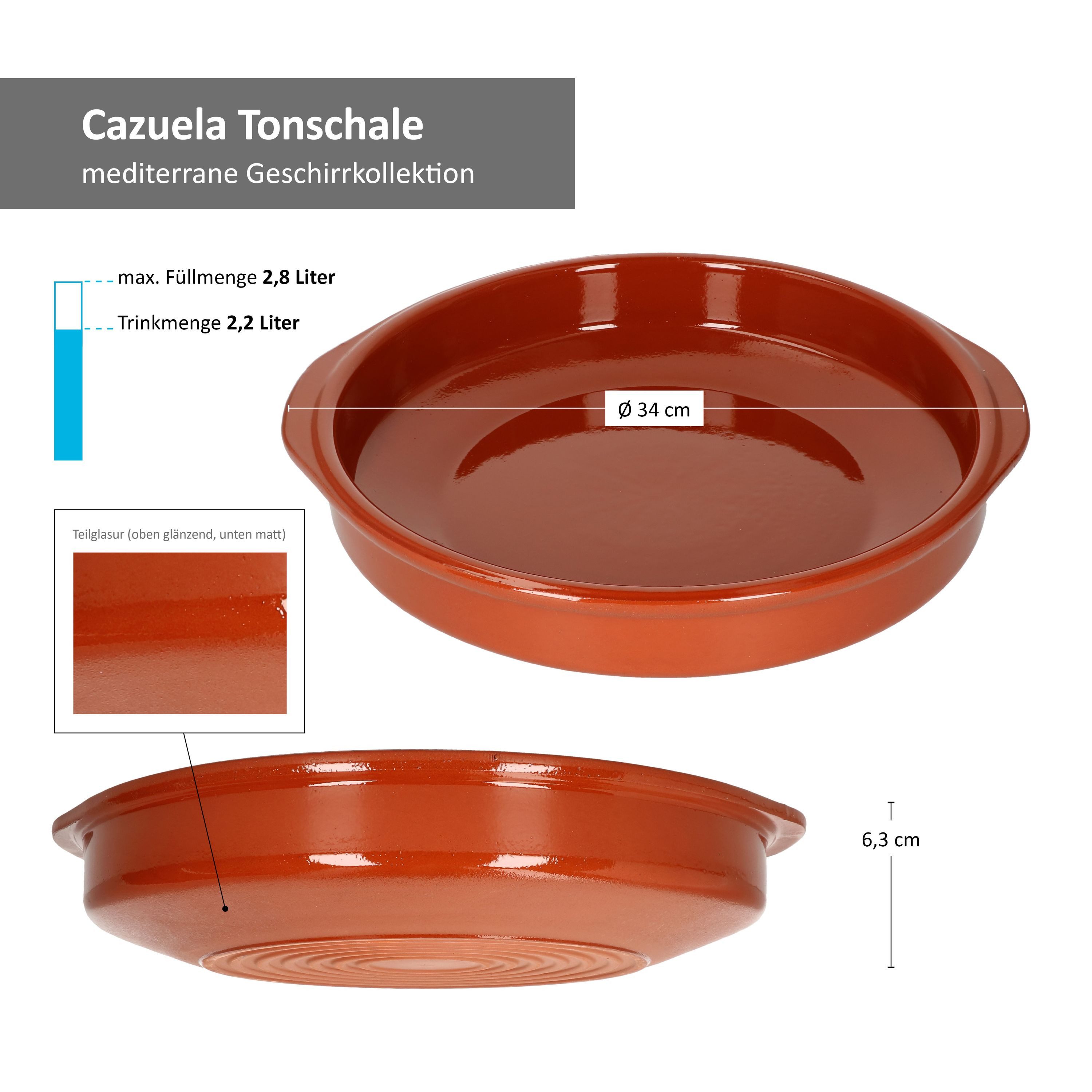 MamboCat Tapas-Schale 2er Set Cazuela Bernd XXXL Ø 31,5cm Tonschalen mit Griffen, Ton – Bild 5 von 5