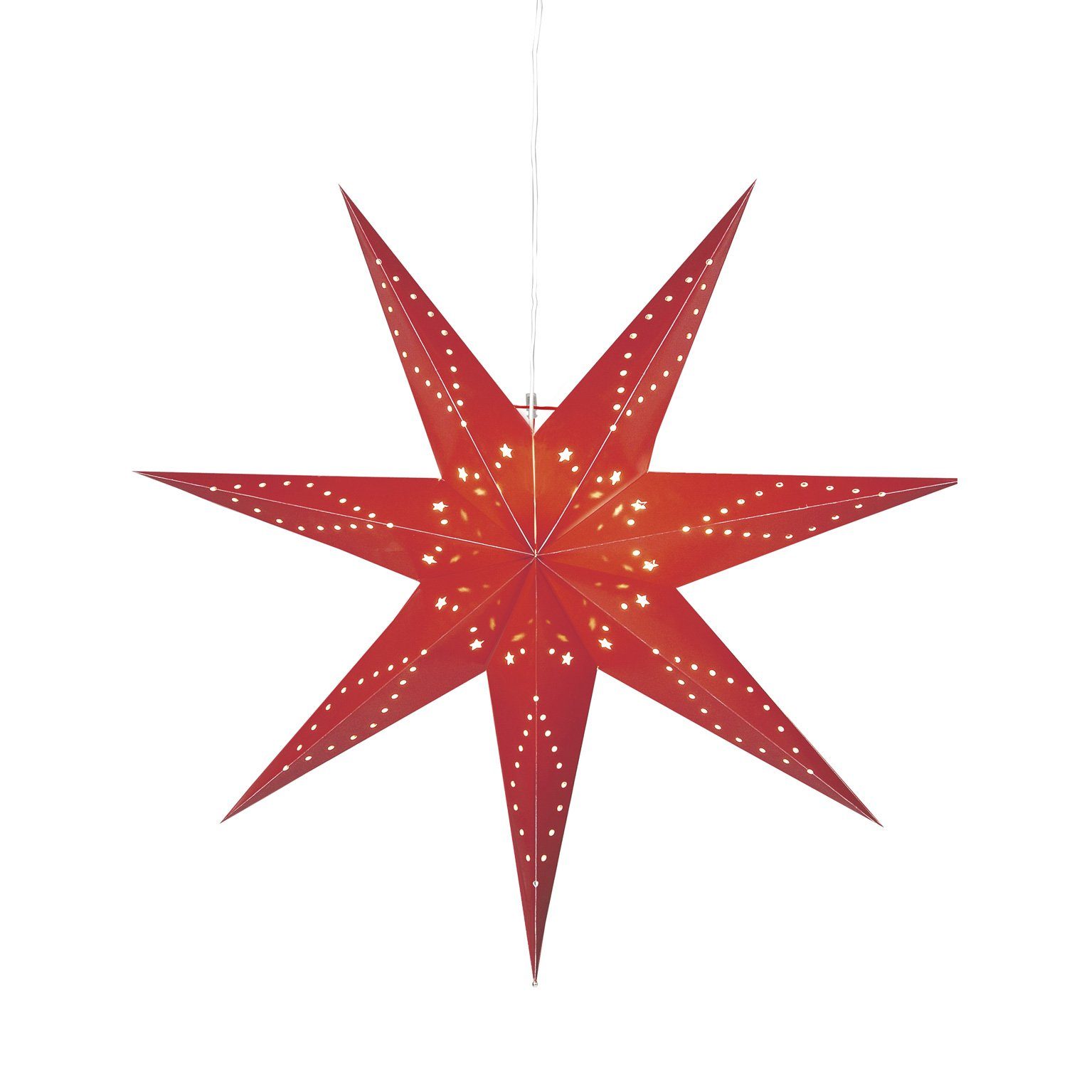 STAR TRADING LED Papierstern 100cm m. 7-zackig rot hängend Kabel Stern Faltstern Leuchtstern