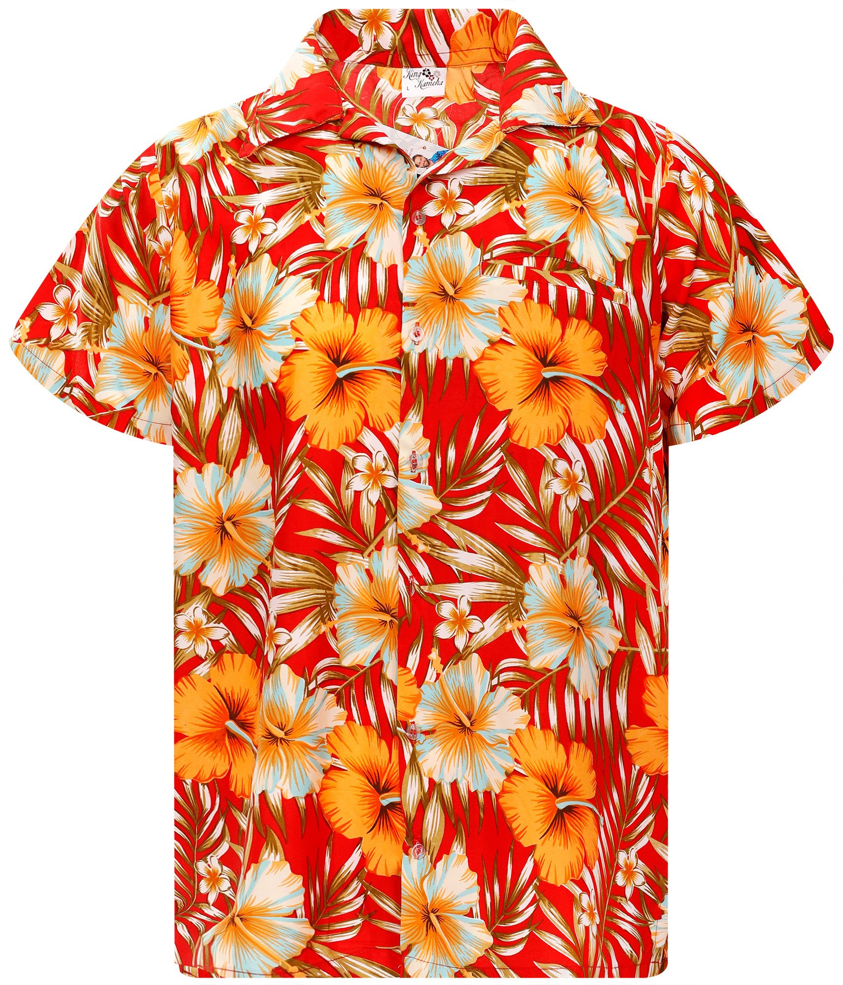 King Kameha Hawaiihemd Tropical Hibiscus Funky Hawaii-Hemd Kurzarm Front-Tasche Unisex