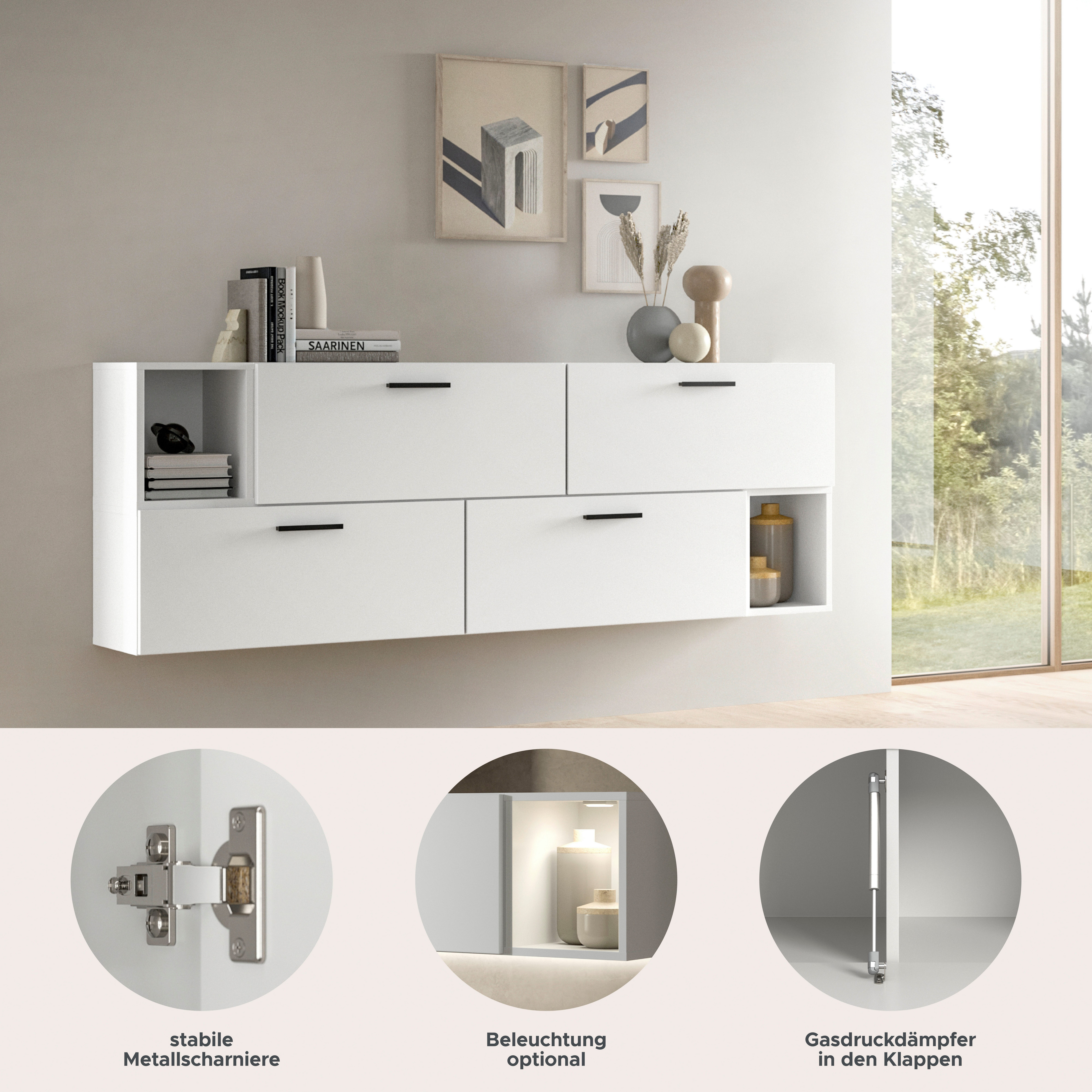 Home affaire Schrank-Set ENESTE, 6-teilig, in verschiedenen Farben, individuell kombinierbar, (2-St., verschiedenste Kombinationmöglichkeiten, stehend oder hängend), Stauraumelement, Kombination, Wohnkombination, Schrankwand, Lowboard