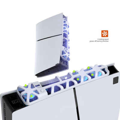 DTC GmbH Gehäuselüfter PS5 Slim-Konsolenkühler mit RGB-Beleuchtung, Intelligente Temperaturkontrolle, geräuschlose Wärmeableitung