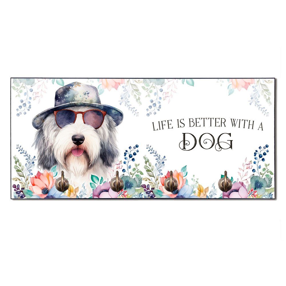 Cadouri Wandgarderobe BOBTAIL Hundegarderobe - Wandboard für Hundezubehör (Garderobe mit 4 Haken), MDF, mit abgeschrägten Ecken, handgefertigt, für Hundebesitzer