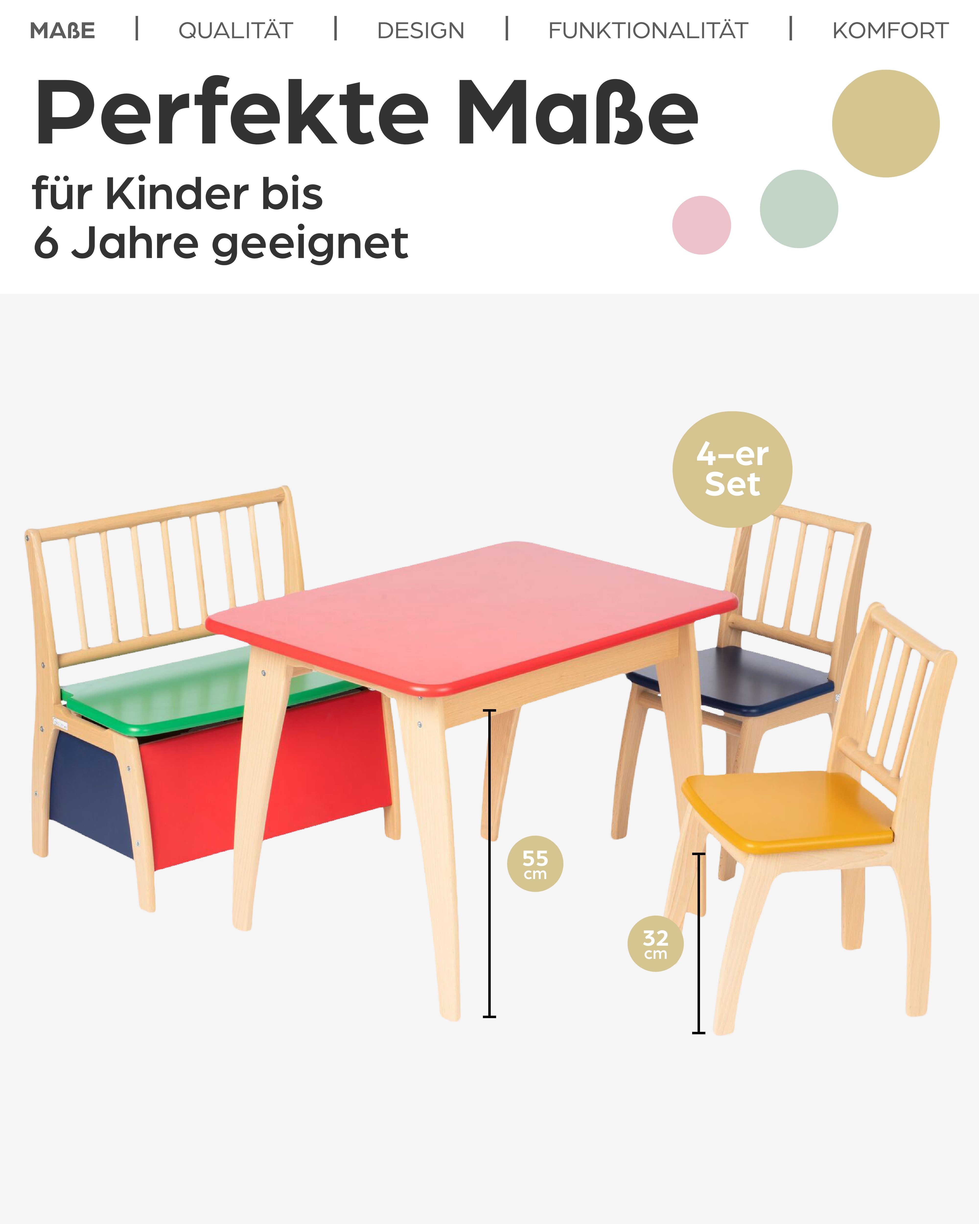 Geuther Kindersitzgruppe Truhenbank Bambino aus Holz – Sitzbank mit Stauraum & Deckelbremse