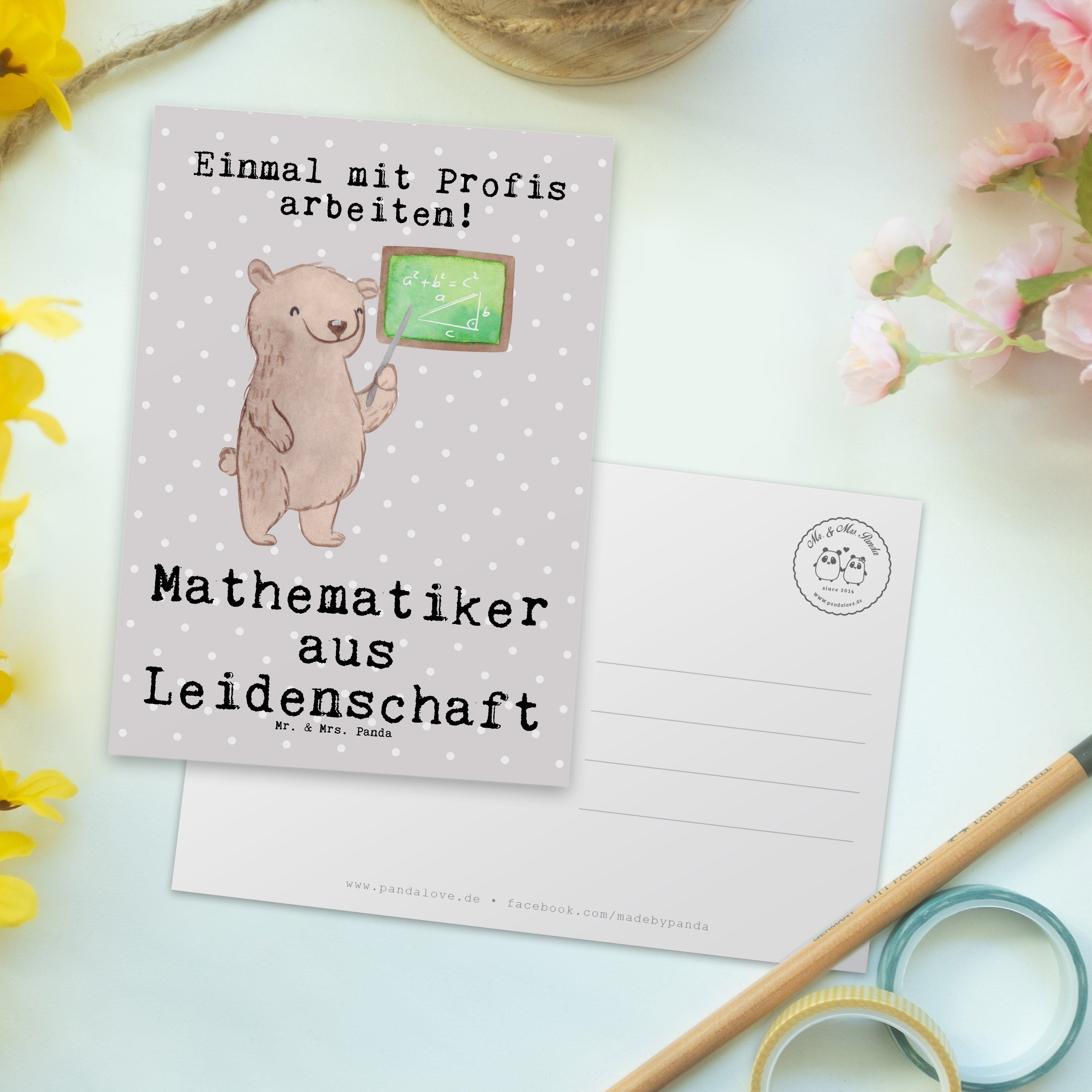 Mr. & Mrs. Pastell Postkarte Leidenschaft Geschenk, - Panda - aus Grau Geschenkkart Mathematiker