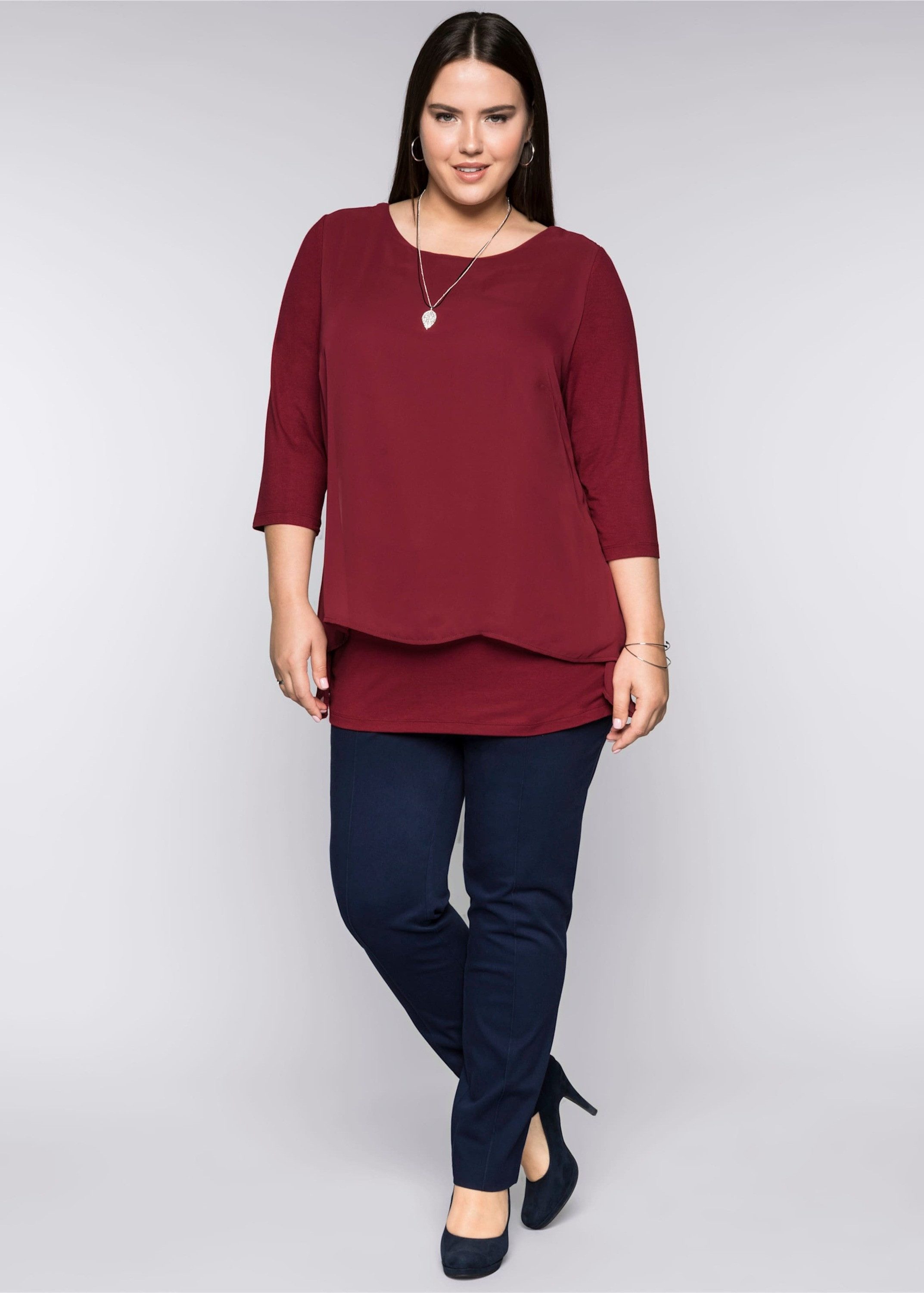 Sheego T-Shirt Blusenshirt 3/4-Arm in leichter A-Linie mit Zipfelsaum günstig online kaufen