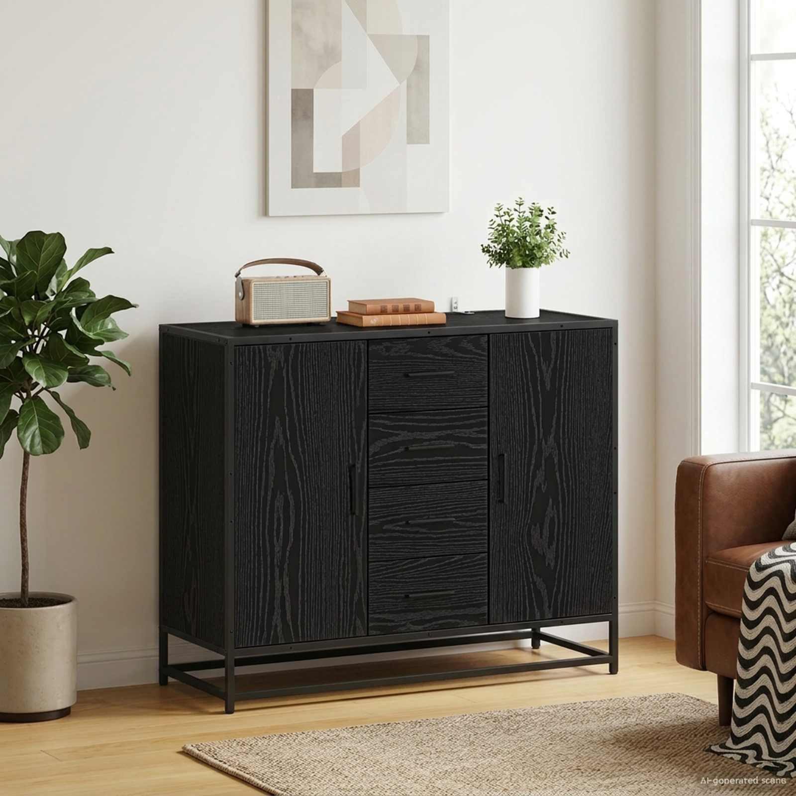 vidaXL Sideboard Sideboard Schwarz Eichen-Optik 92 x 35 x 76 cm Holzwerkstoff (1 St)