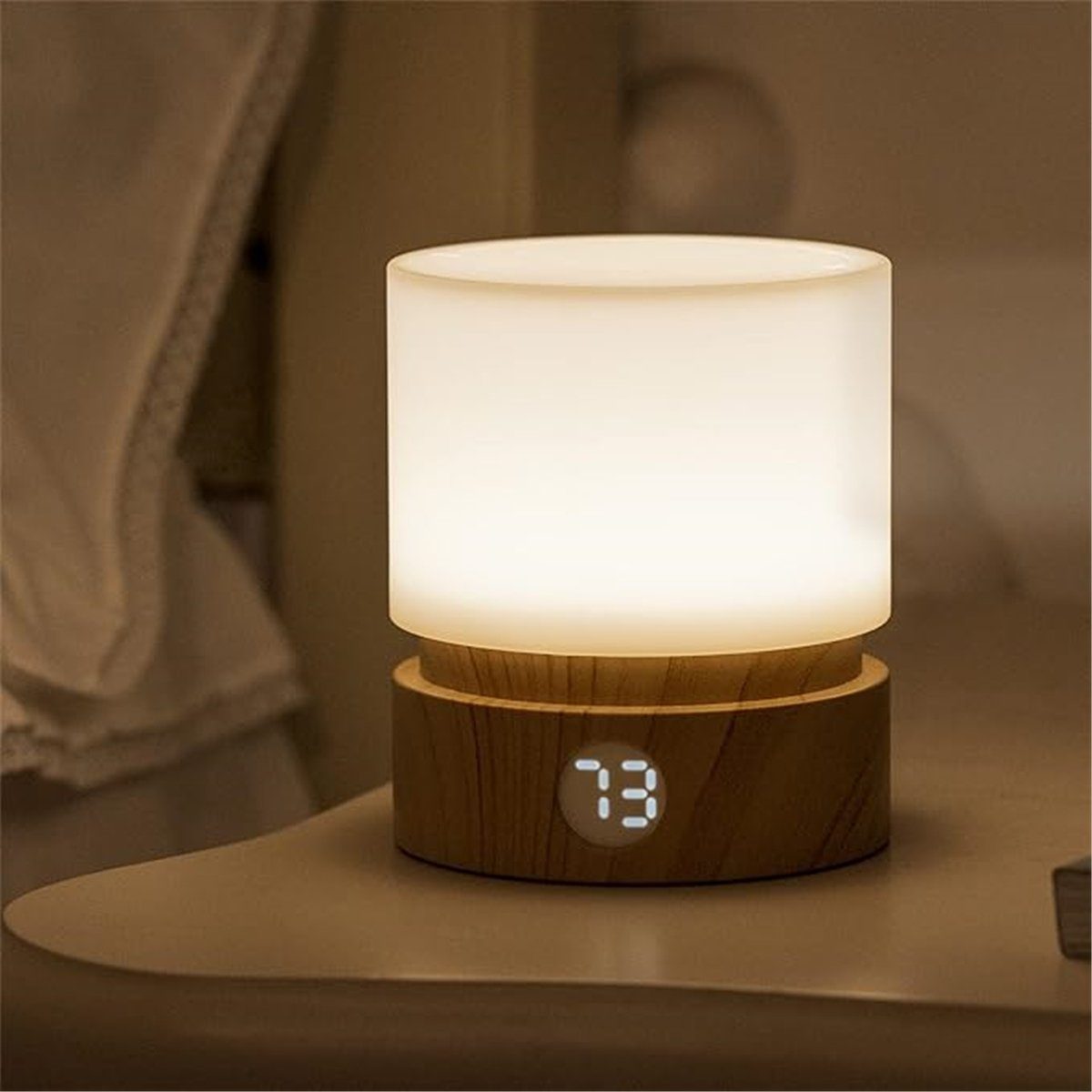 K&B LED Nachtlicht Dimmbares, wiederaufladbares LED-Nachtlicht mit Akku und Time Buchenmaserung | Nachtlichter