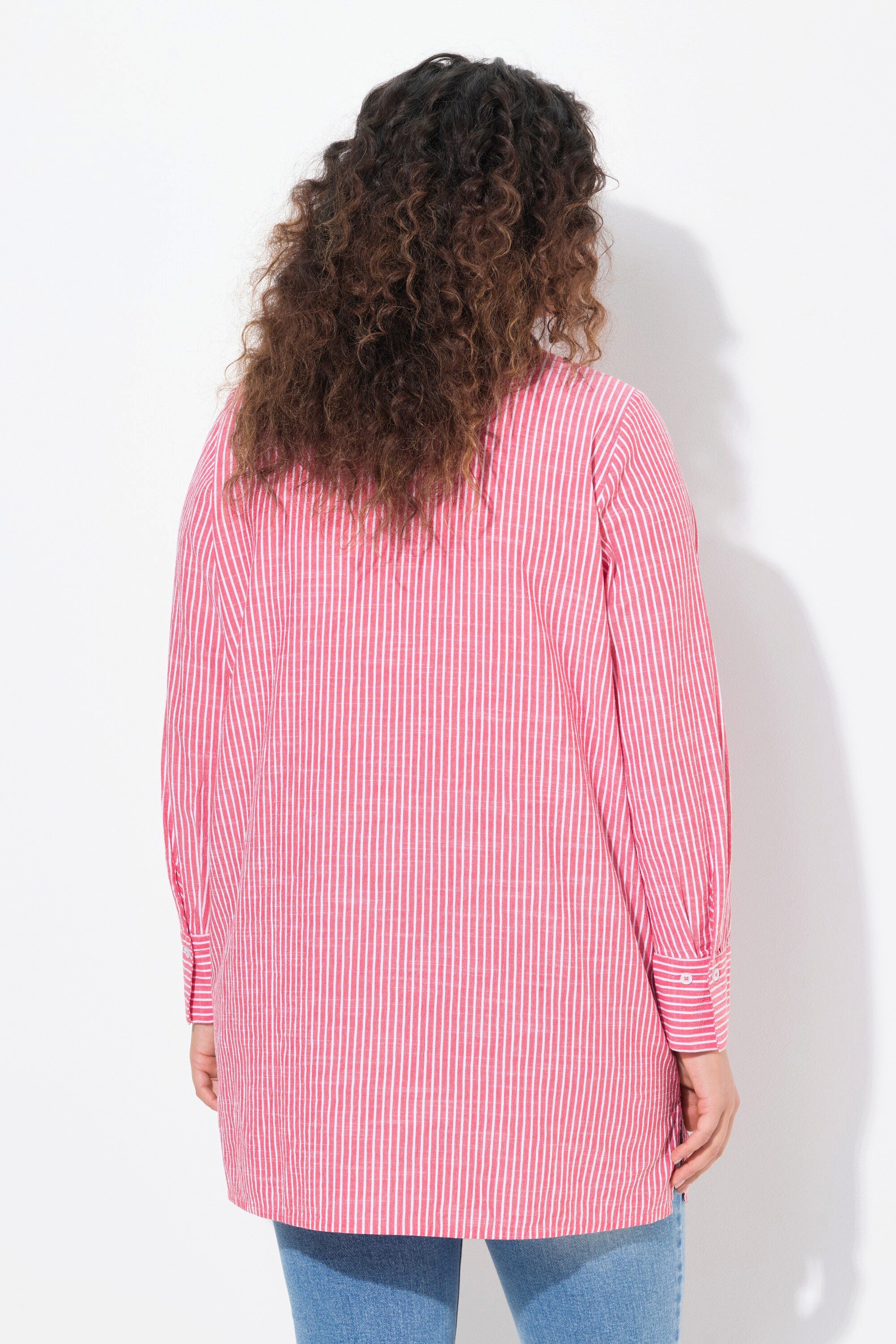 Ulla Popken Longbluse Longbluse Streifen A-Linie Hemdkragen Langarm