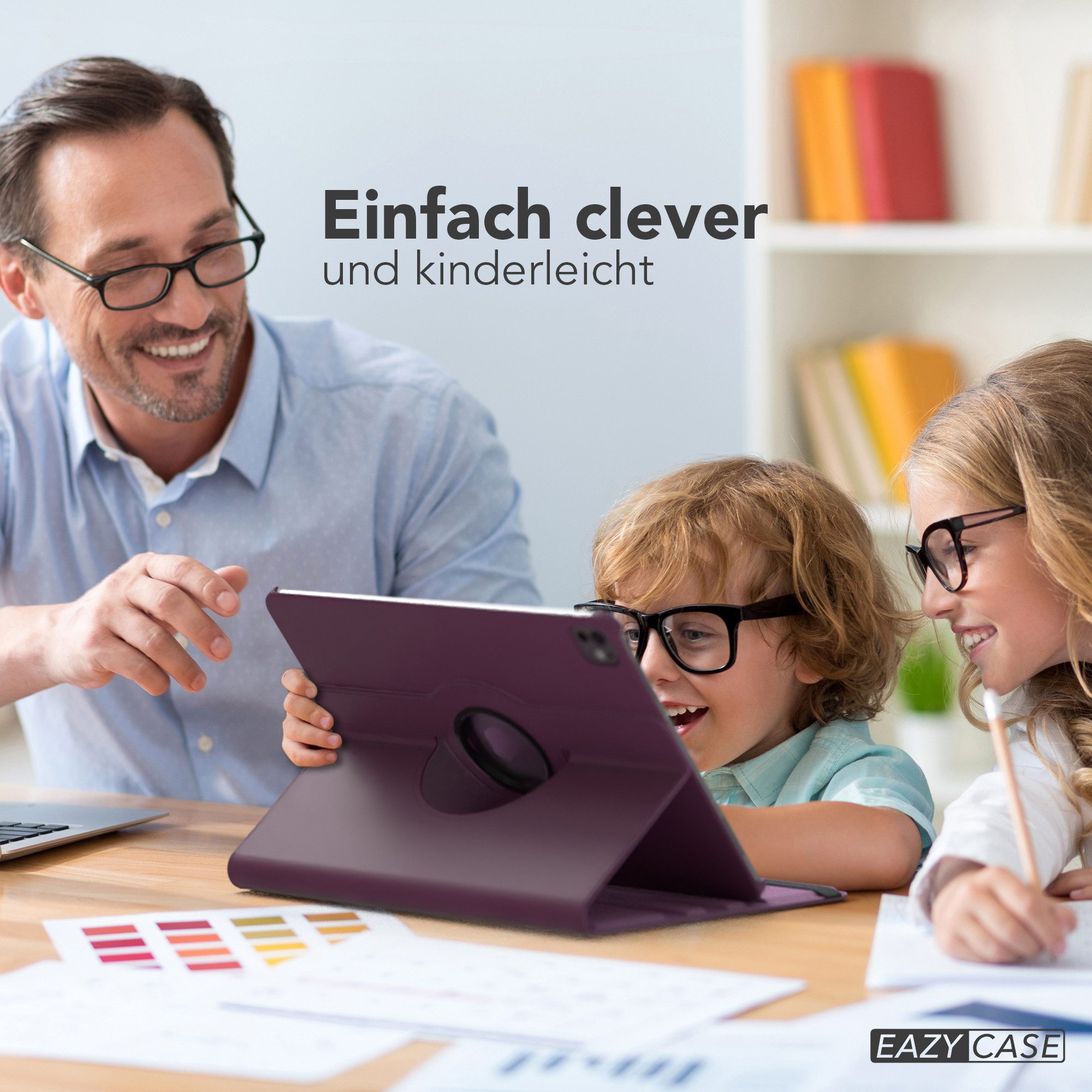 EAZY CASE Tablet-Hülle Rotation Case für Apple iPad Pro 13 Rotationcase, Tablet-Hülle Bookstyle Case Fullcover Schutz Tasche Stehfunktion Lila