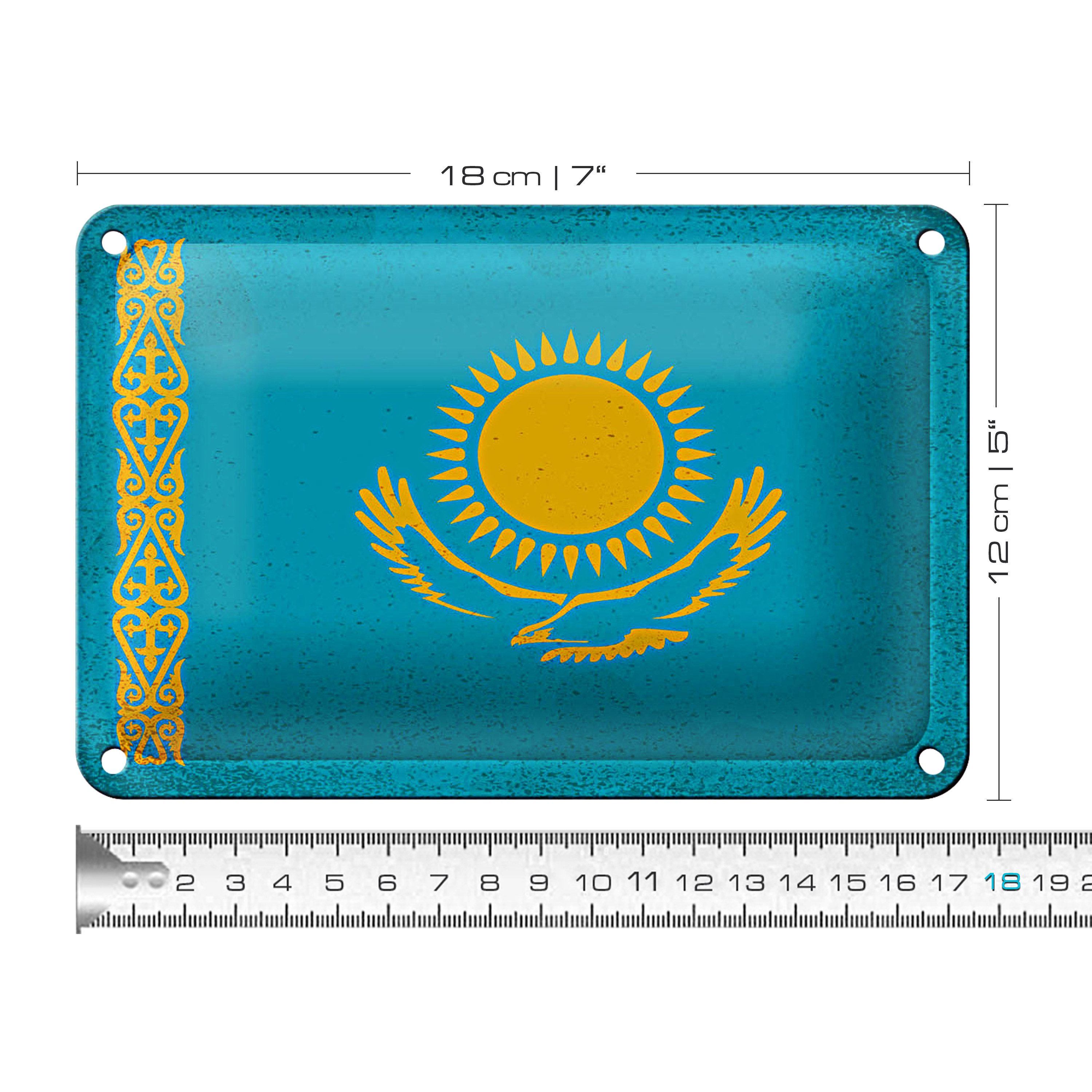 Roomando Metallschild Flagge Kasachstan 18x12cm Kazakhstan Vintage