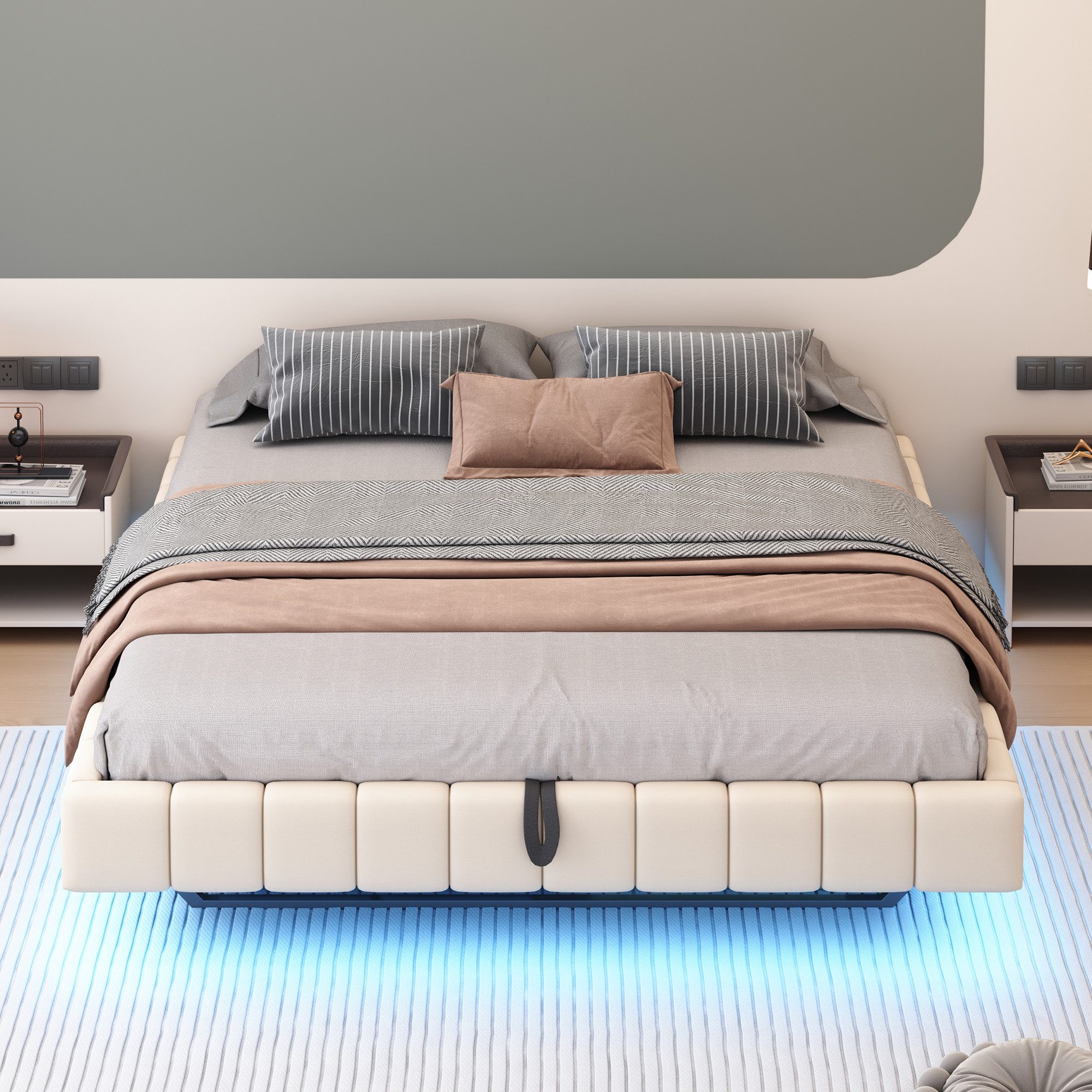 Merax Polsterbett schwebendes Design mit LED-Lichtleiste (1-tlg., Hydraulis günstig online kaufen