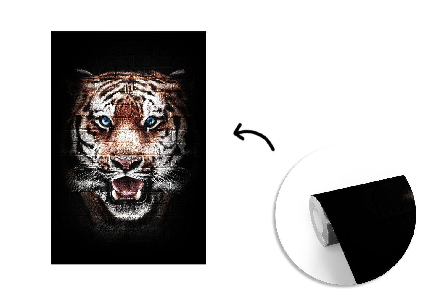 MuchoWow Fototapete Tiger - bedruckt, Vinyl Matt, (3 Tiere, St), Wandtapete Tapete Montagefertig für Ziegelstein Wohnzimmer, 