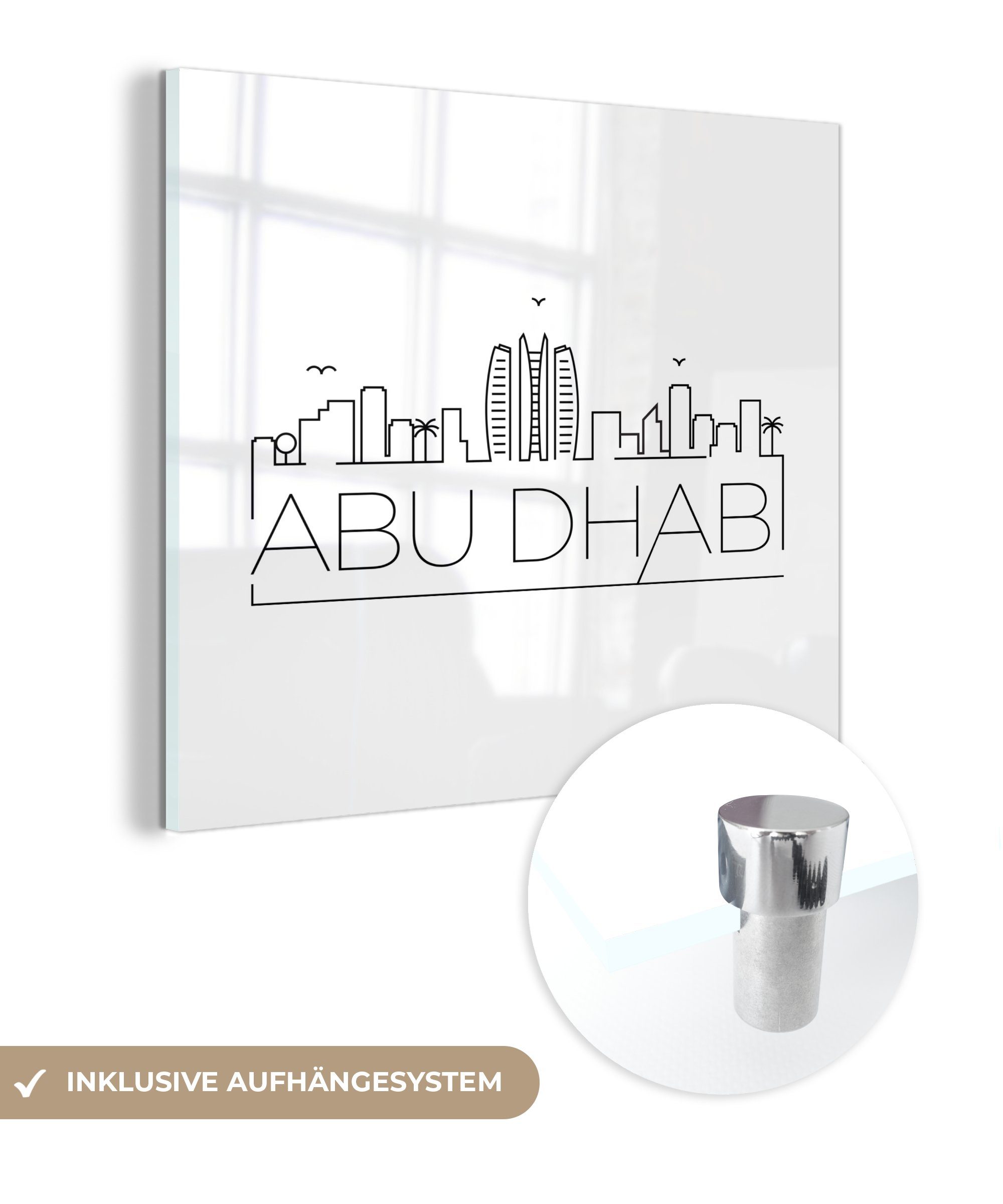 MuchoWow Acrylglasbild Skyline "Abu Dhabi" schwarz auf weiß, (1 St), Glasbilder - Bilder auf Glas Wandbild - Foto auf Glas - Wanddekoration