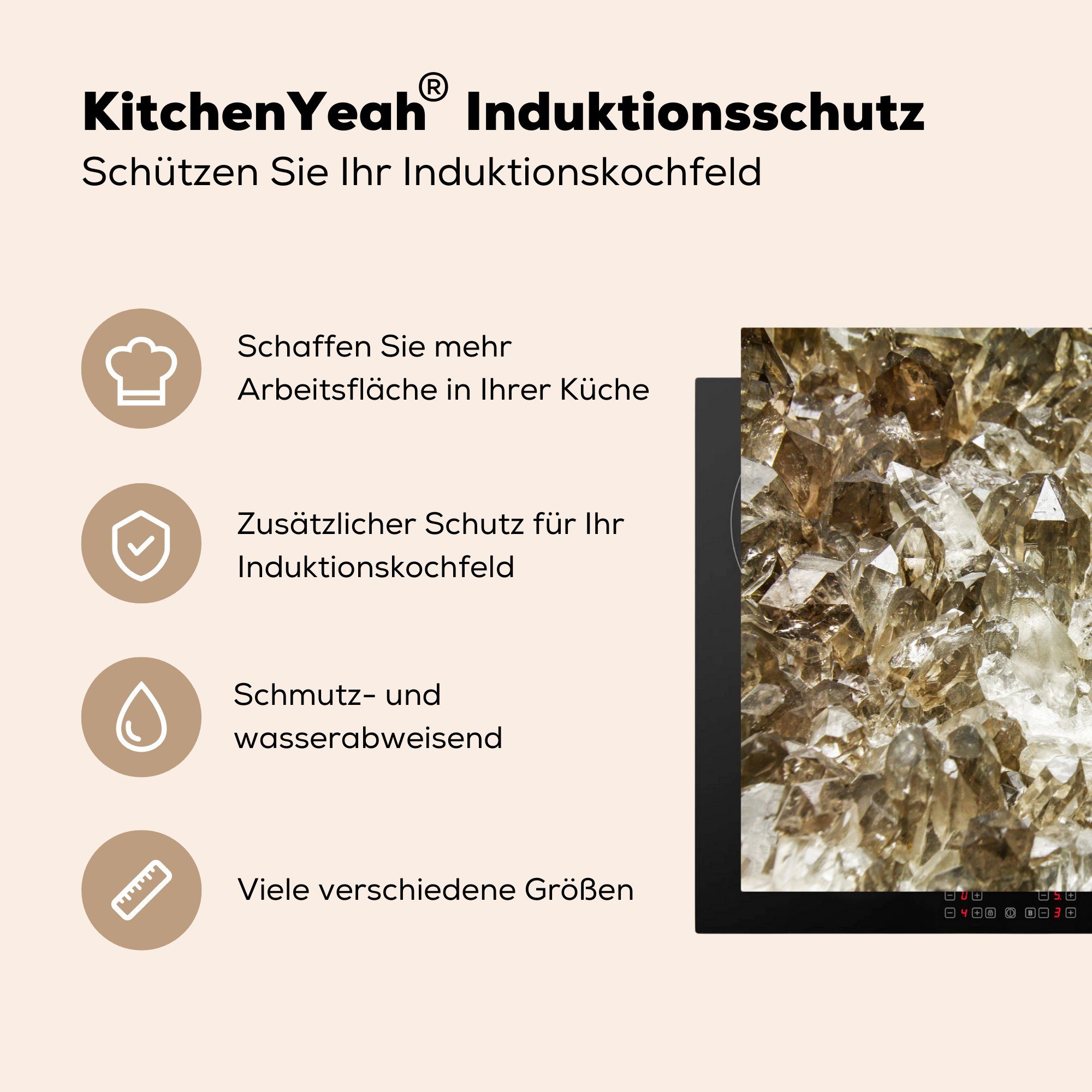MuchoWow Herdblende-/Abdeckplatte Edelstein mit vielen küche, Kristallspitzen, die Vinyl, cm, (1 tlg), Induktionskochfeld für 81x52 Schutz Ceranfeldabdeckung