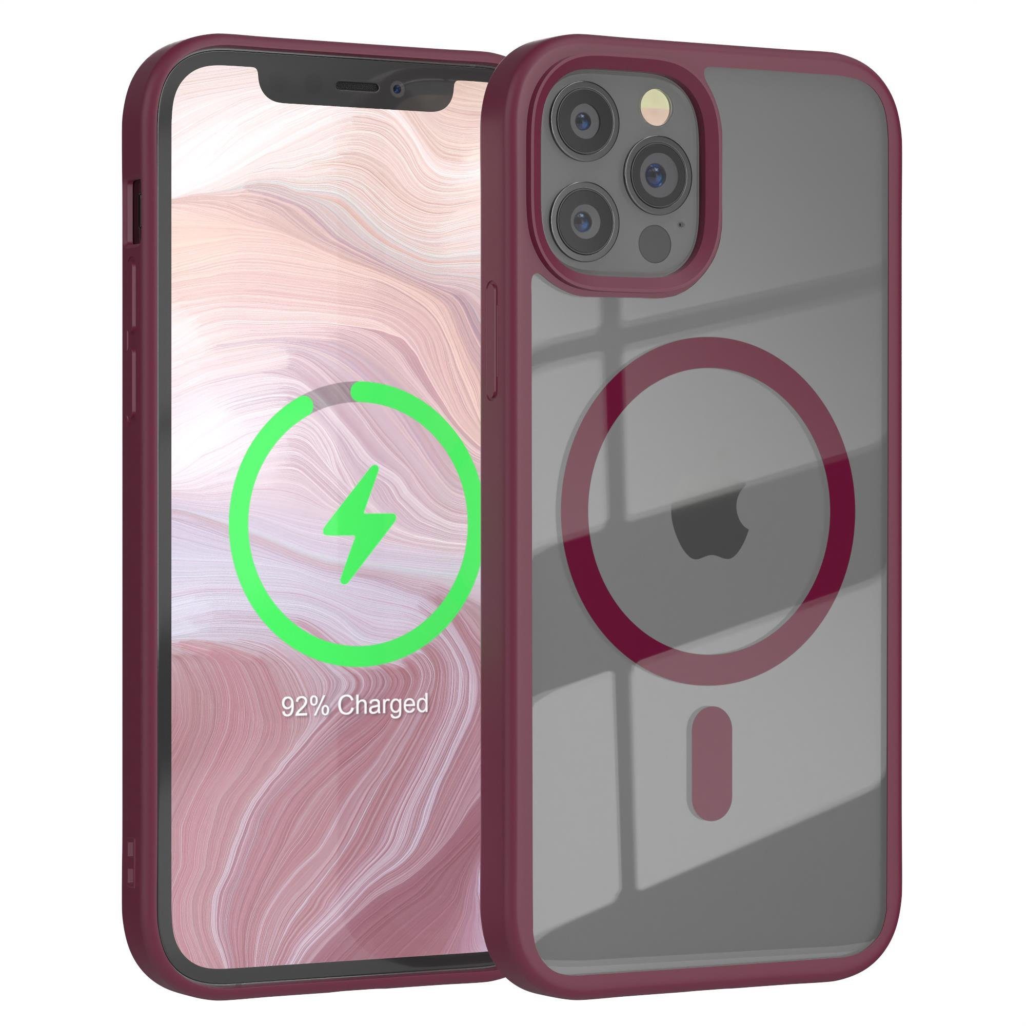 EAZY CASE Handyhülle Transparente Hülle mit MagSafe für iPhone 12 / Pro 6,1 Zoll, Back Cover Slimcover mit Displayschutz, Magsafefunktion, Bumper, Beere