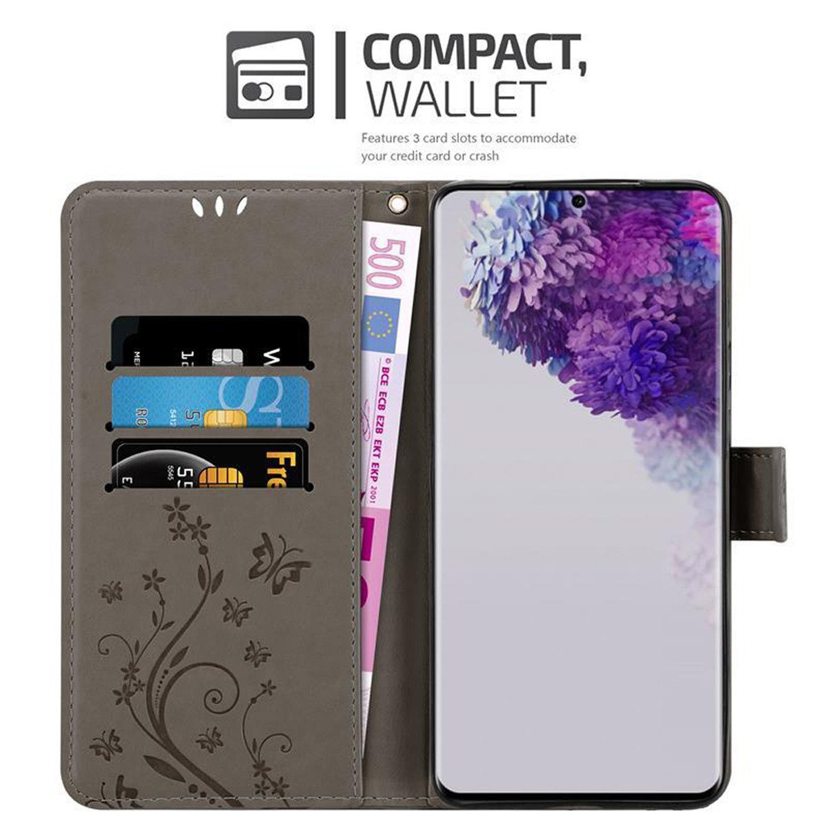 Cadorabo Handyhülle für Samsung Galaxy S20 ULTRA Hülle Samsung Galaxy S20 ULTRA, Hülle Schutzhülle Blumen Flower mit Standfunktion Kartenfach Magnet