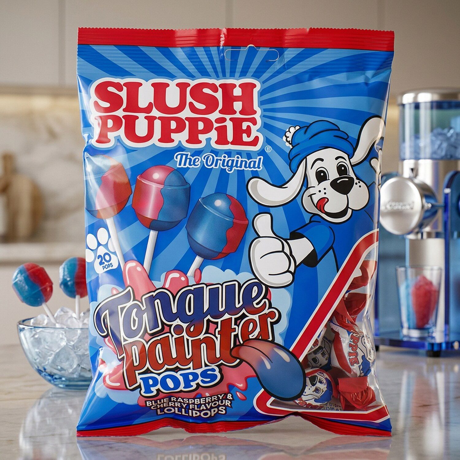 Slush Puppie Süßigkeit, 1 x 20 St., Tongue Painter Pops – Blue Raspberry & Cherry