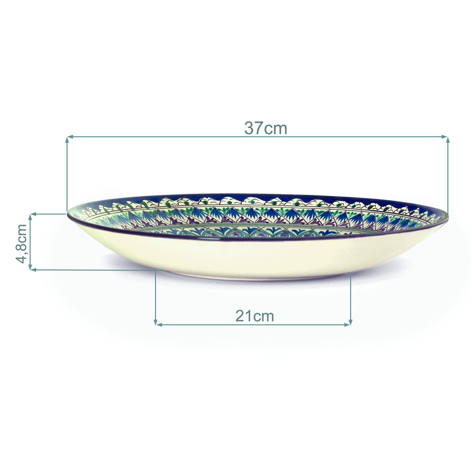 4BIG.fun Kochbesteck-Set Usbekische Rischtan Lagan Handarbeit cm (Keramik Teller Handgemalt) Ø38