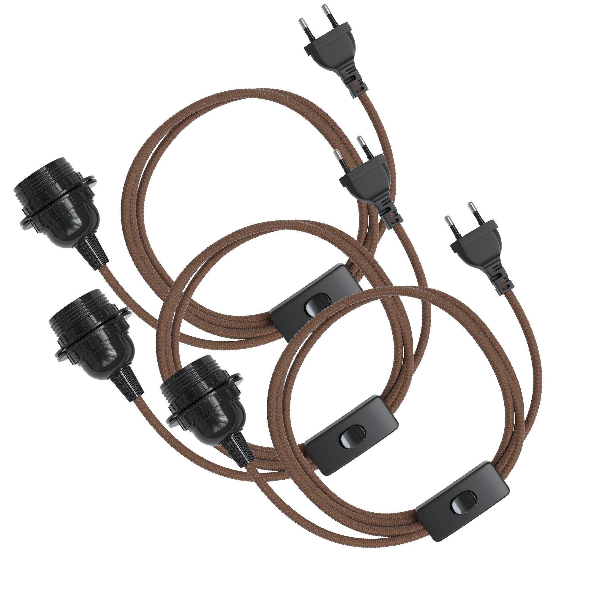 EAZY CASE Lampenfassung 3x E27 Lampensockel 5m Kabel & Schalter DIY Lampen, (3-St), Lampe E27 Konverter mit Stoffkabel Stecker Deko zum Aufhängen Braun