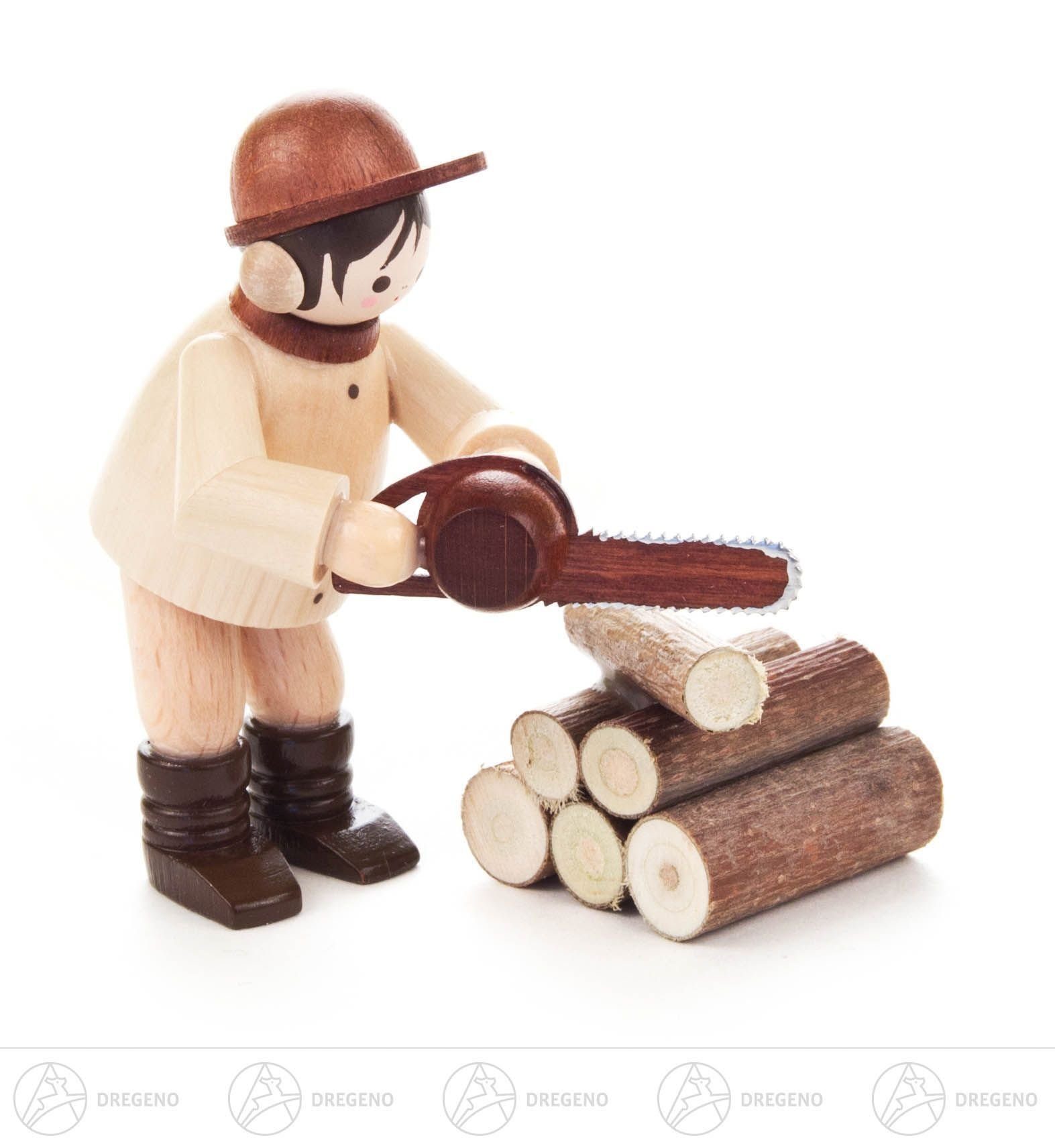 Dregeno Erzgebirge Weihnachtsfigur Miniatur Kettensäger natur (2) Höhe ca 6 cm NEU