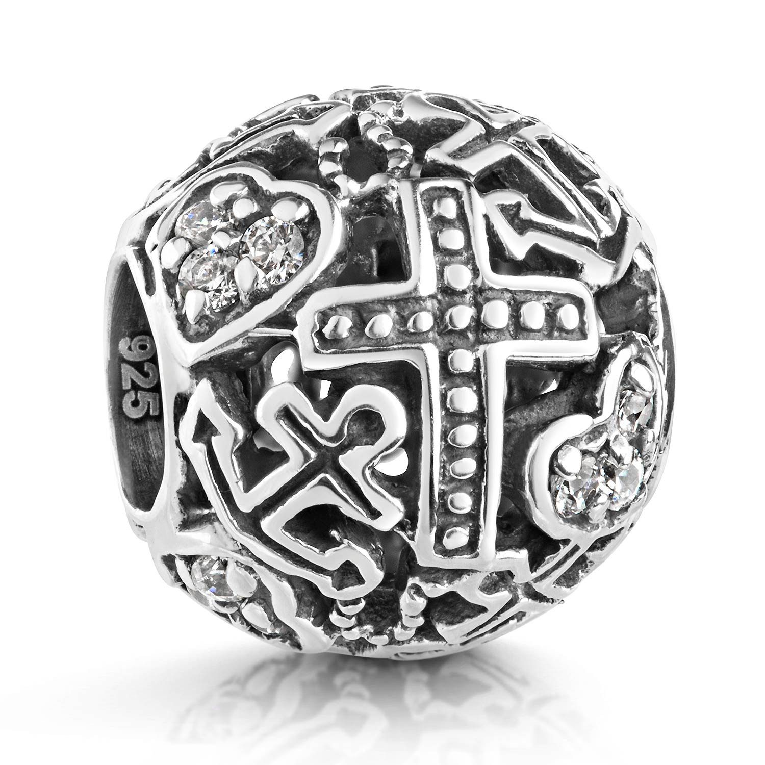 Materia Bead Silber Glaube Liebe Hoffnung / Kreuz Herz Anker Zirkonia 1704, 925 Sterling Silber, geschwärzt
