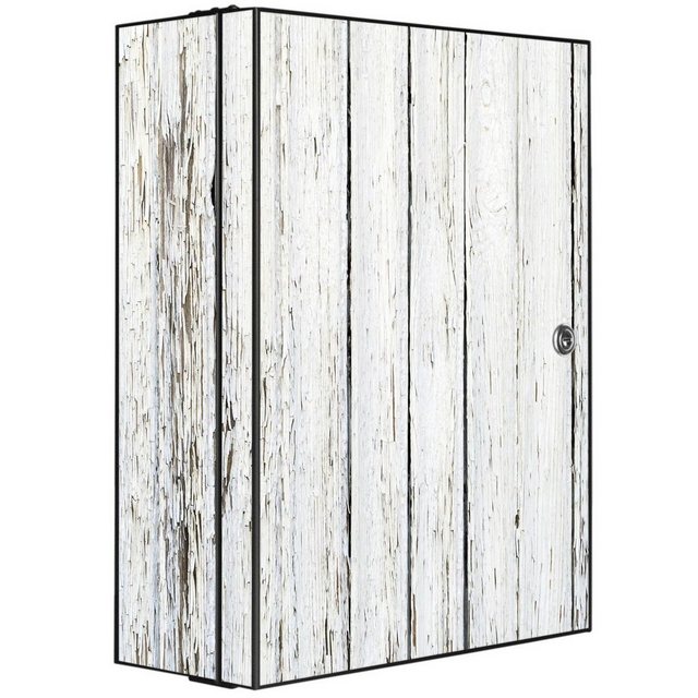 banjado Medizinschrank “Stahl Weißer Bretterzaun” (abschließbar, 3 große und 2 kleine Fächer) 35 x 46 x 15cm