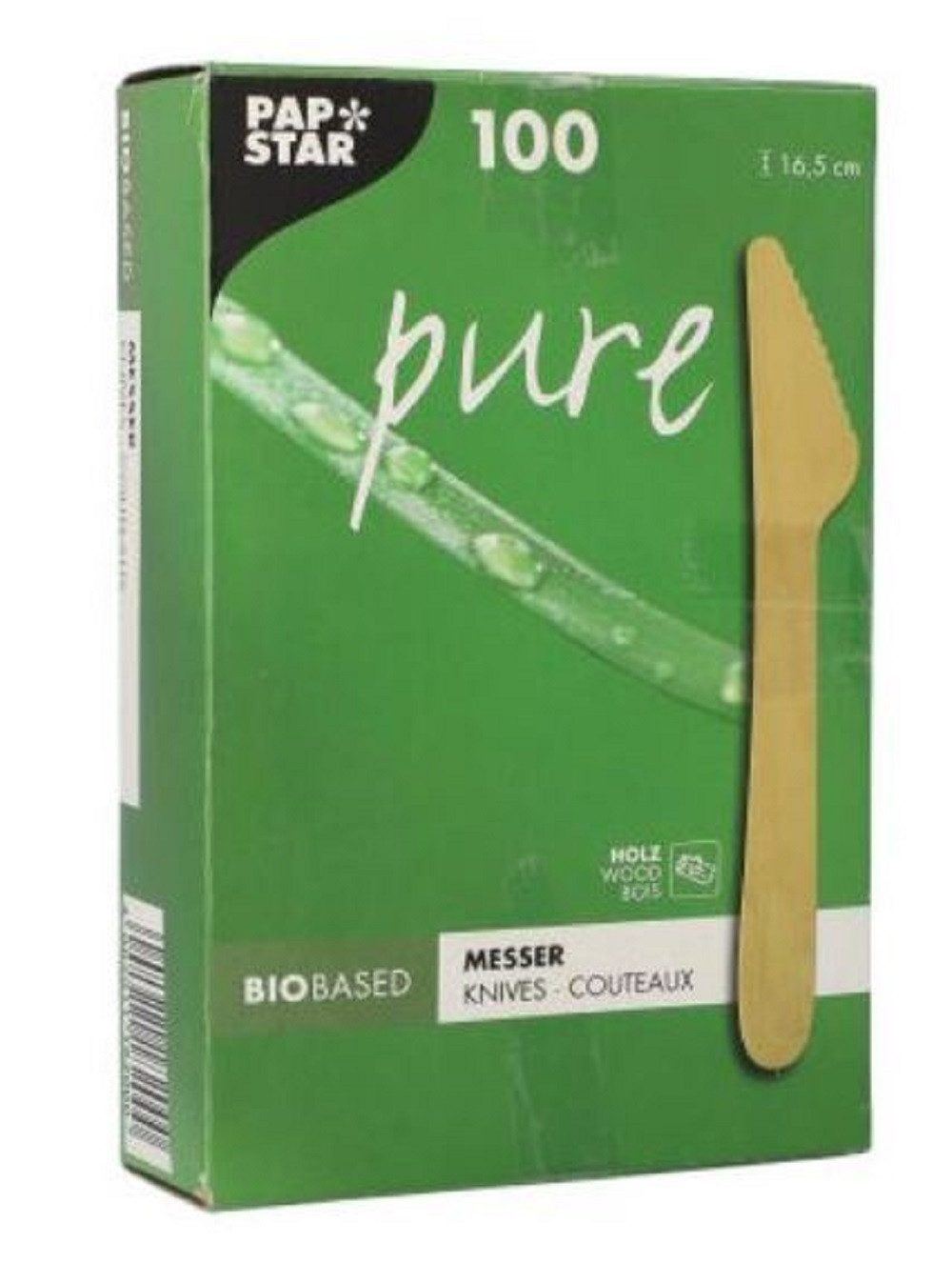PAPSTAR Brotzeitmesser Holzmesser "pure" ca. 16,5 cm, Messer aus Holz (100 Stück), Holzbesteck / Holzgeschirr / Party Besteck
