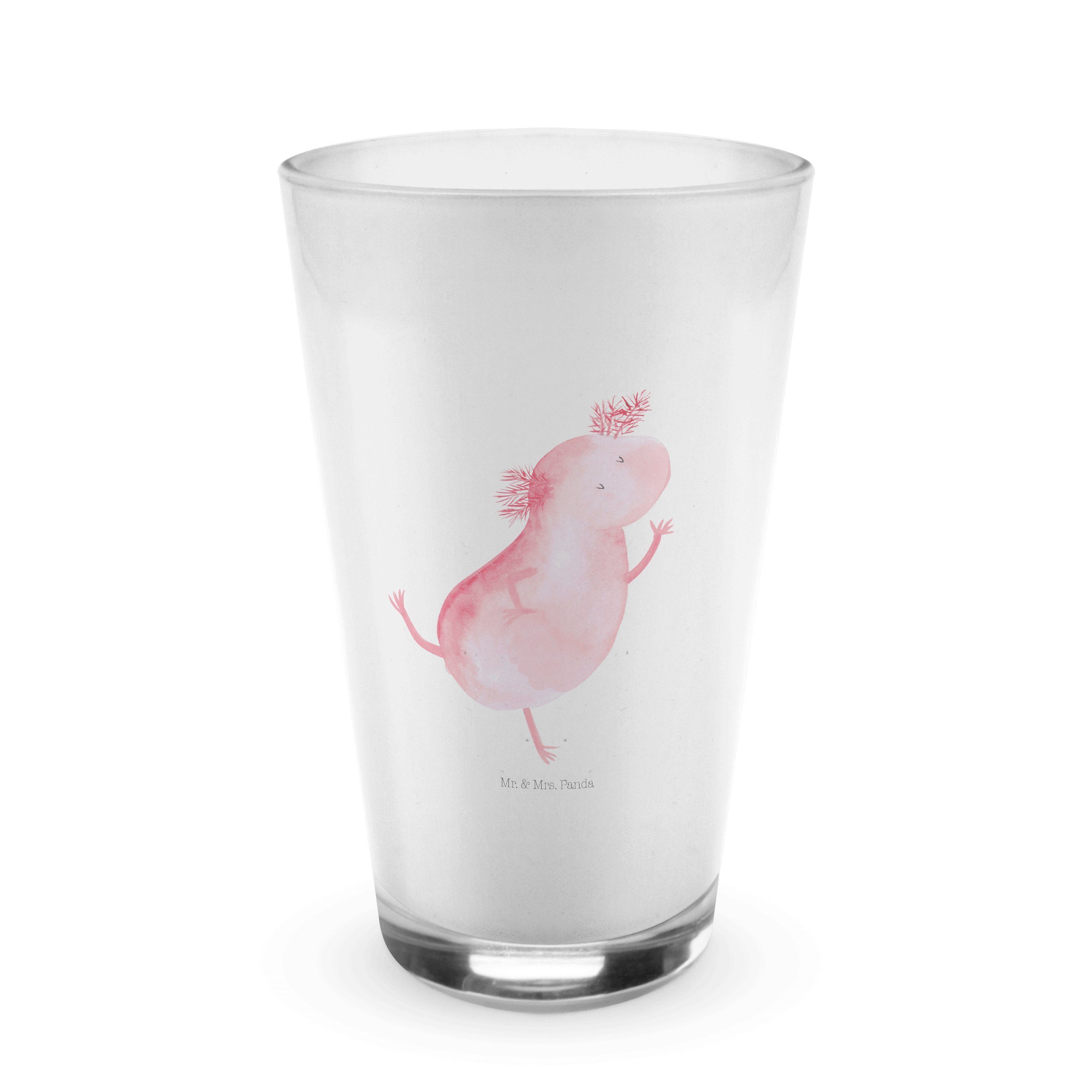 Mr. & Mrs. Panda tanzt Schwanzlurch, Glas Premium Glas Cappuccino Axolotl Tass, - - Geschenk, Transparent