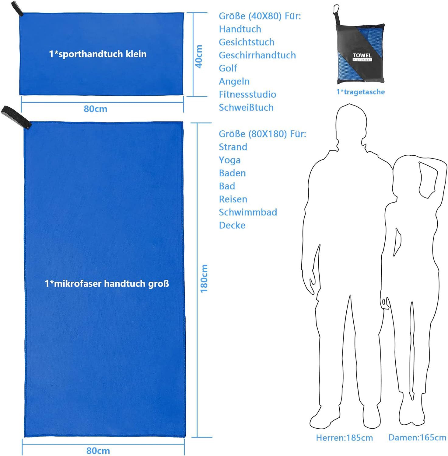 Coonoor Strandtuch Mikrofaser Handtuch Set-180x80cm+80x40cm, Strandtuch, Mi günstig online kaufen