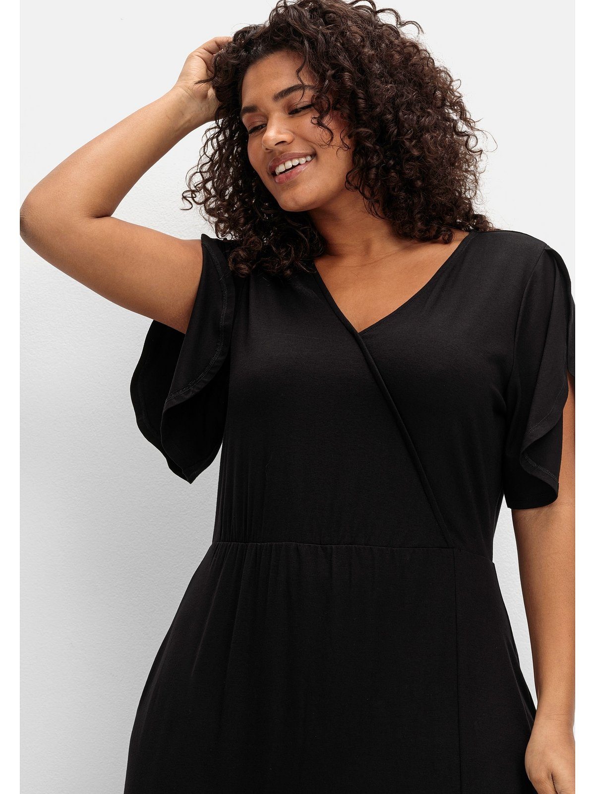 Sheego Jerseykleid Große Größen in Wickeloptik, mit Volantrock