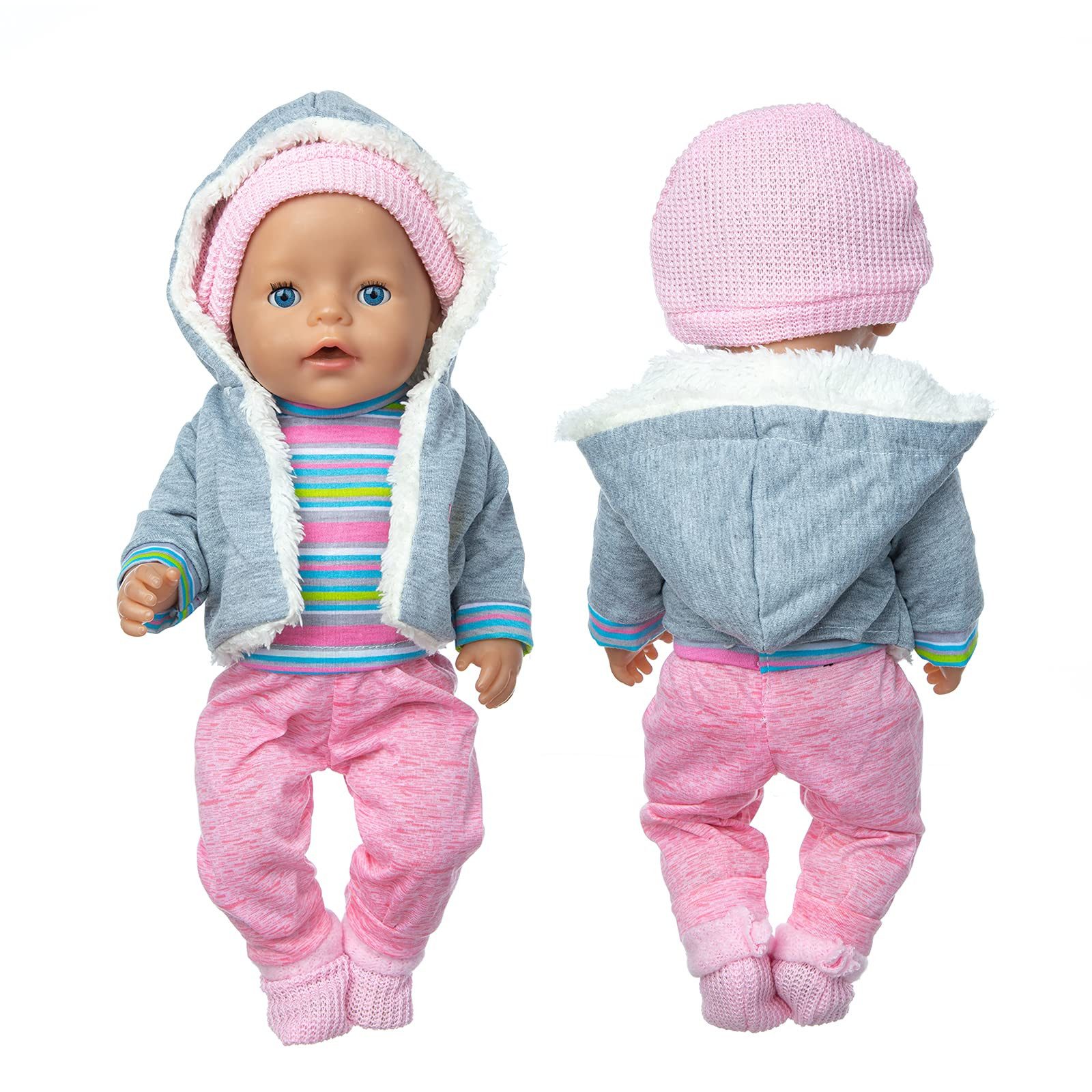 FOUORTUNATE-BEE Puppenkleidung Winter Puppenkleidung Set für 36–43 cm Puppen, 5-teilig, Puppen Outfit mit Jacke, Hose, Mütze & Socken (ohne Puppe)