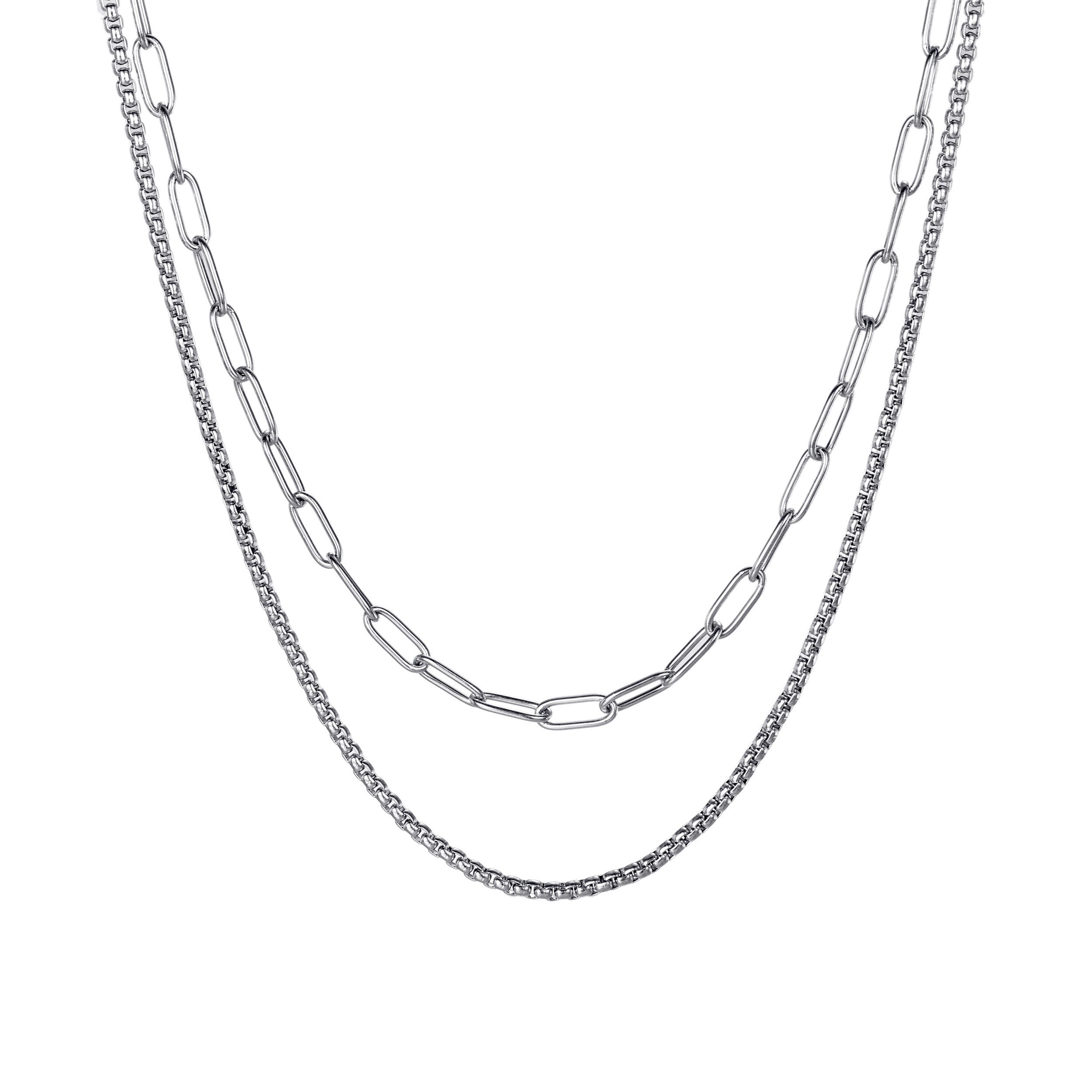 Gliederkette Cuba, für Damen 2-lagige Halskette mit kubanischen Gliedern, Edelstahl