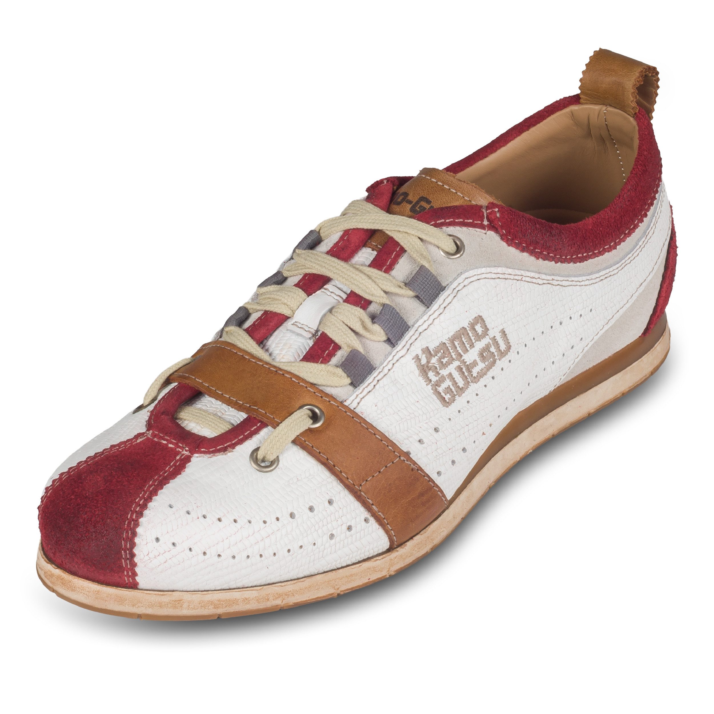 Kamo-Gutsu Herren Sneaker Leder weiß/rot (TIFO-017 sangue bianco), Retro-Optik Sneaker Handgefertigt in Italien