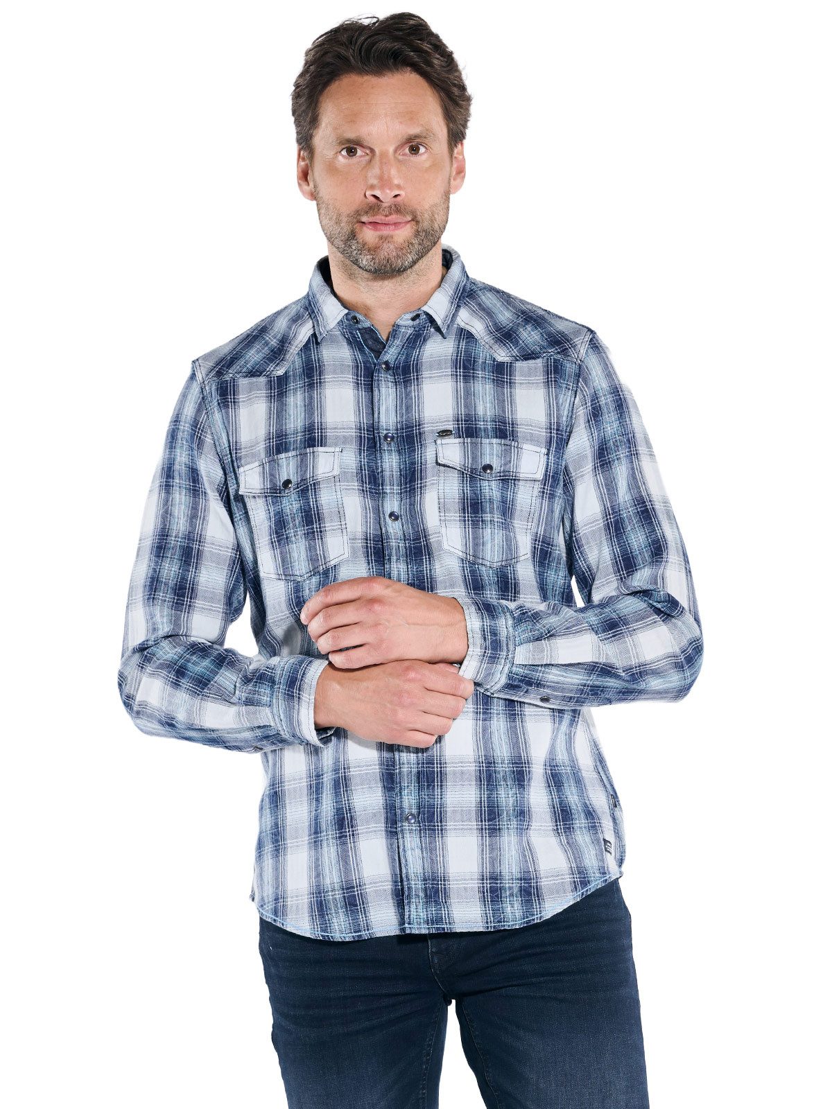 Engbers Langarmhemd engbers Herren Langarm-Hemd kariert, Brilliantblau günstig online kaufen