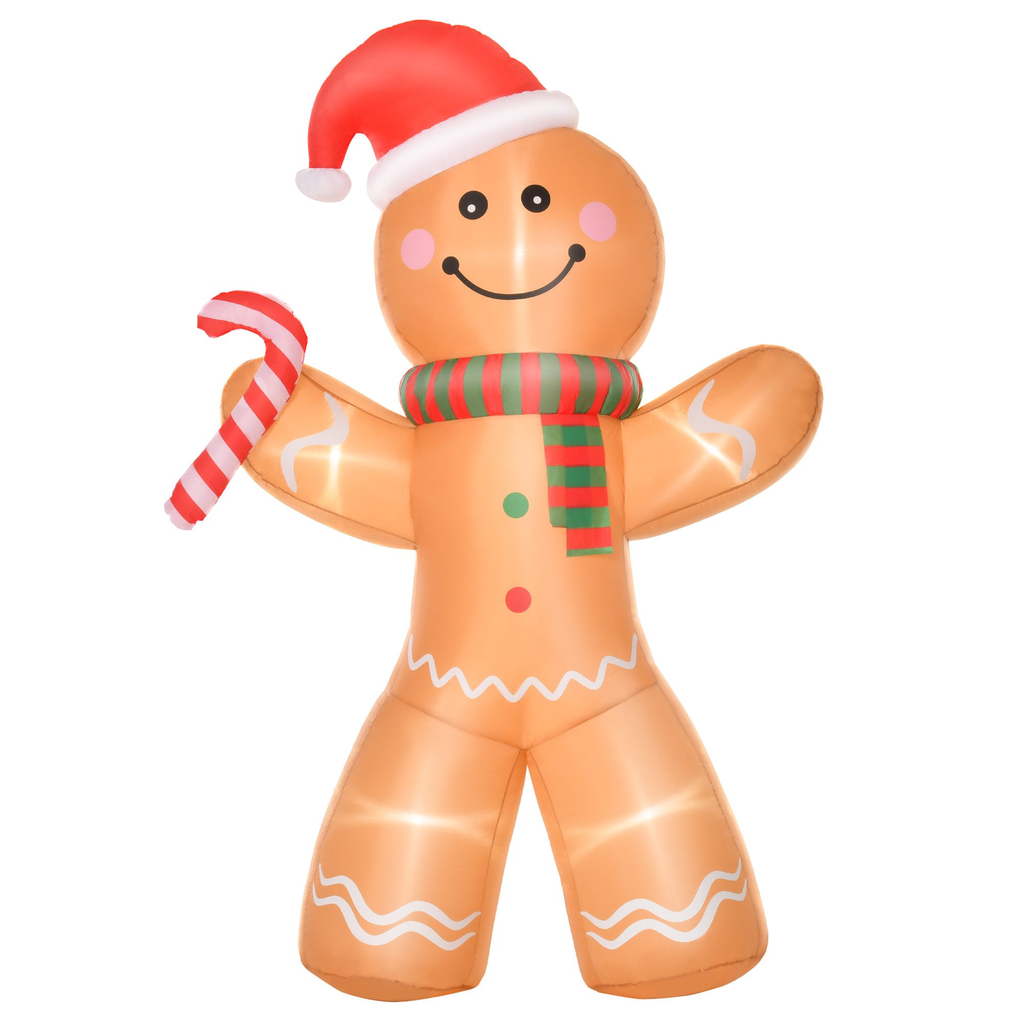 HOMCOM Weihnachtsfigur 2,4 m Weihnachtsdekoration mit Lichtern (Weihnachten Gärten Dekoration, Gelb), Aufblasbarer Lebkuchenmann
