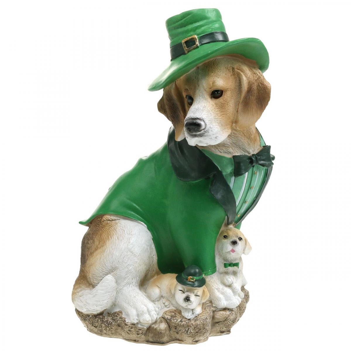 Viana Dekofigur Beagle mit Hut und Anzug, St. Patrick's Day Figur, Gartendeko