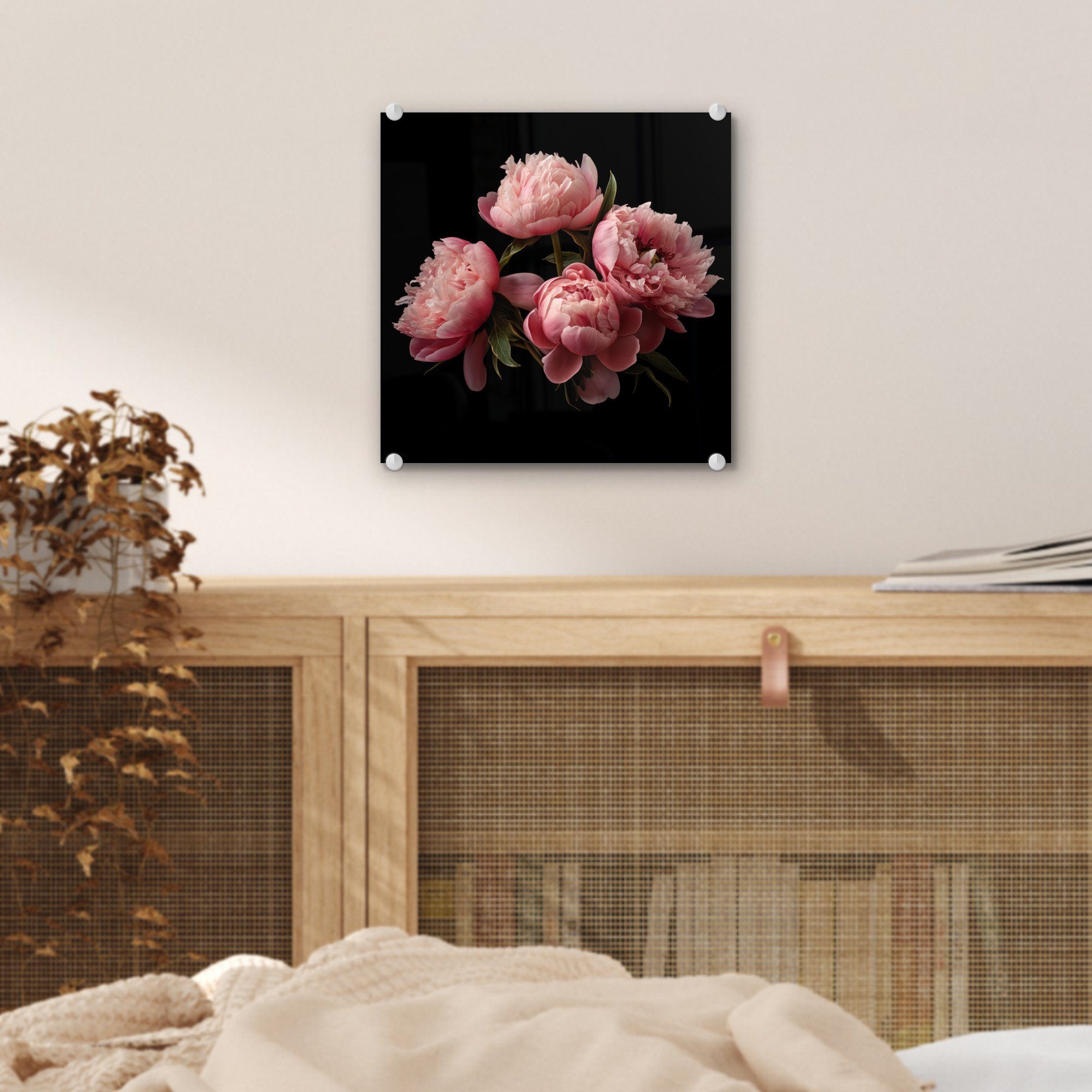 MuchoWow Acrylglasbild Blumen Glasbilder - Glas Glas St), Botanisch Wanddekoration Pfingstrose Foto (1 - Rosa - Wandbild - auf auf Natur, - - - Bilder