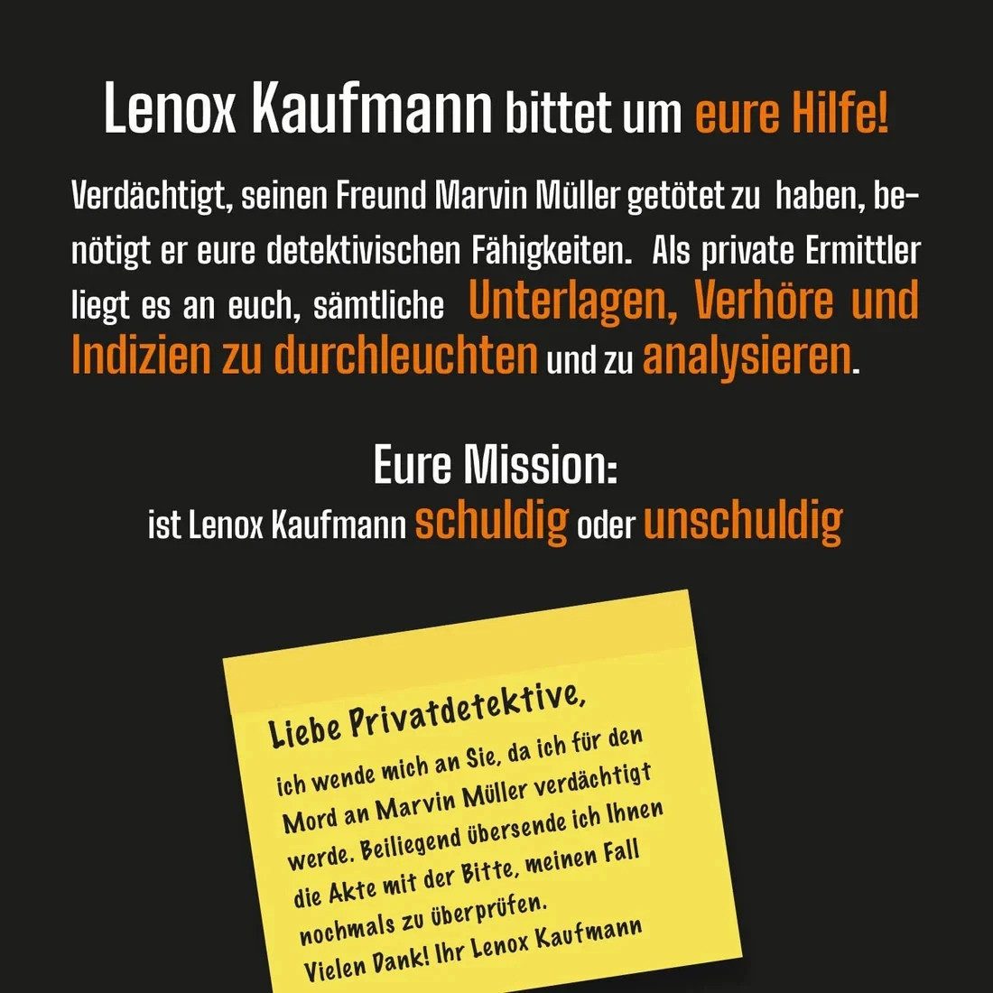 mitmach-krimi Spiel Fallakte, (Un) Schuldig!? – Krimispiel: Fall14875 Lenox Kaufmann