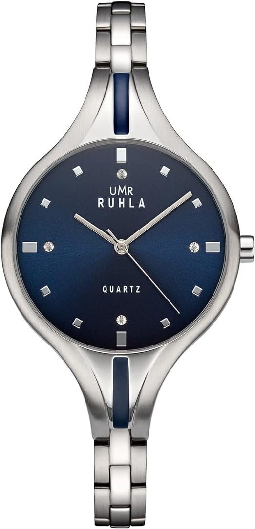 in Uhr Gliederband Edelstahl Ruhla UMR Ziffernblatt mit aus silber Steinen Quarzuhr - 32214, Elegante Made Germany - Damen poliert/satiniert, mit