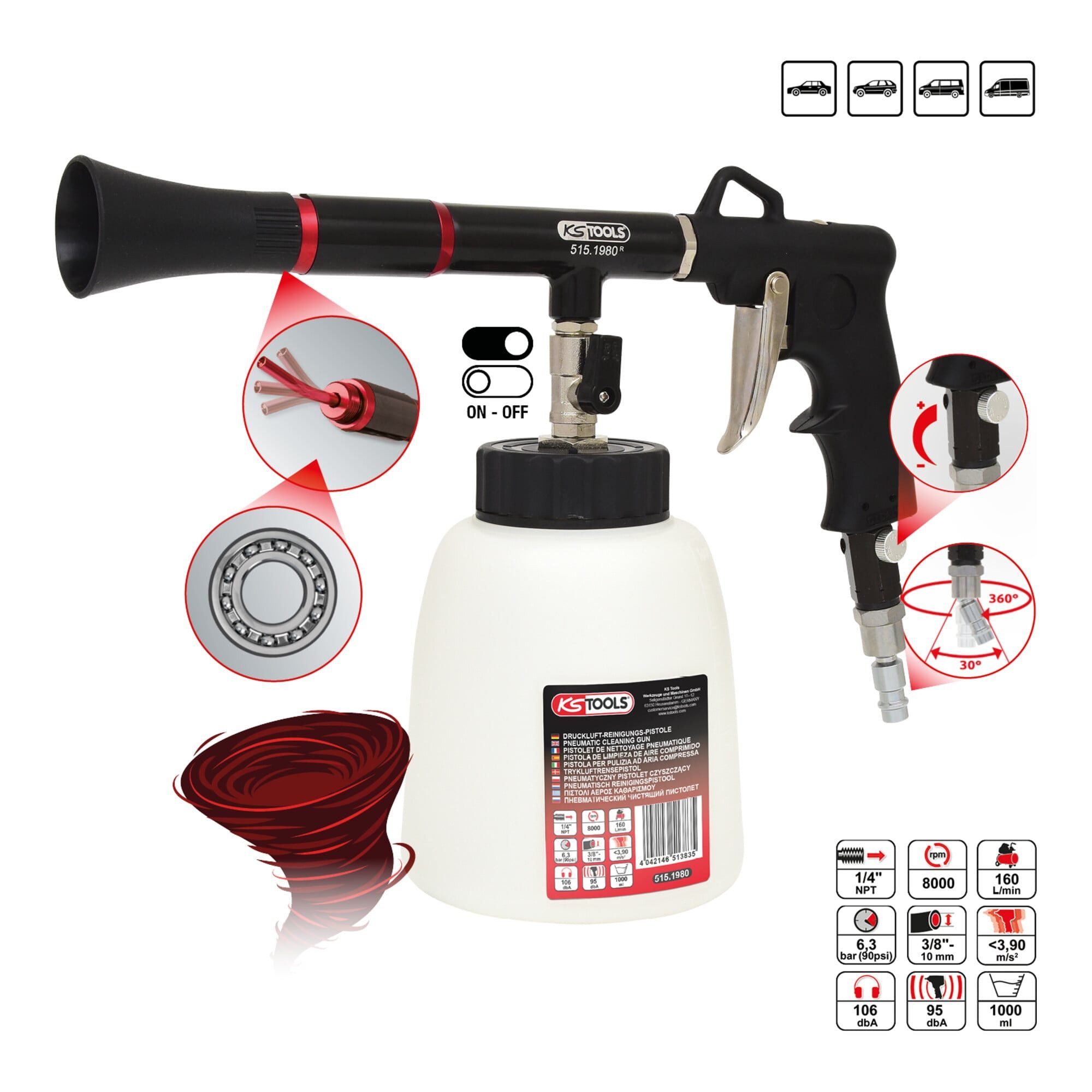 Ausblaspistole KS Tools Druckluft-Reinigungs-Pistole