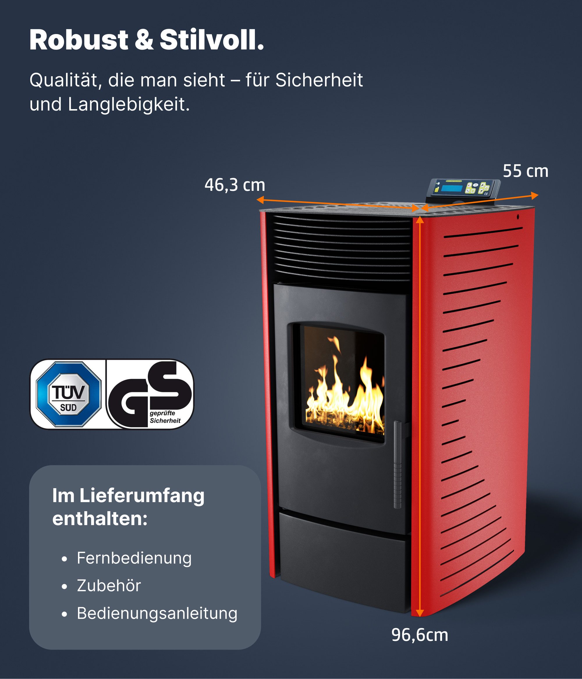 NEMAXX Pellet Stove P9 Pellet Stove Red