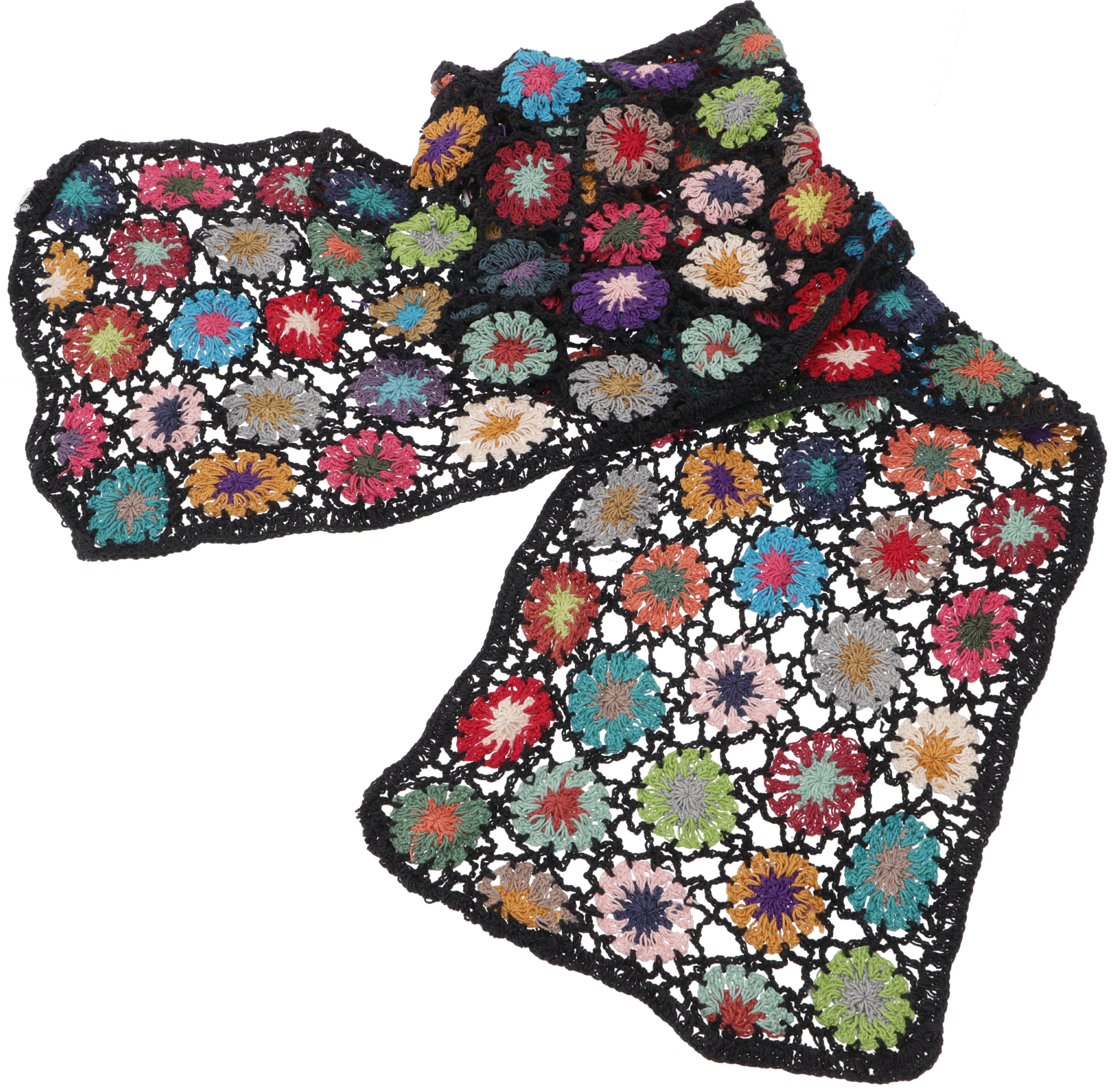 Guru-Shop Halstuch Häkelschal mit bunten Blümchen, Boho Schal -.., Festival günstig online kaufen