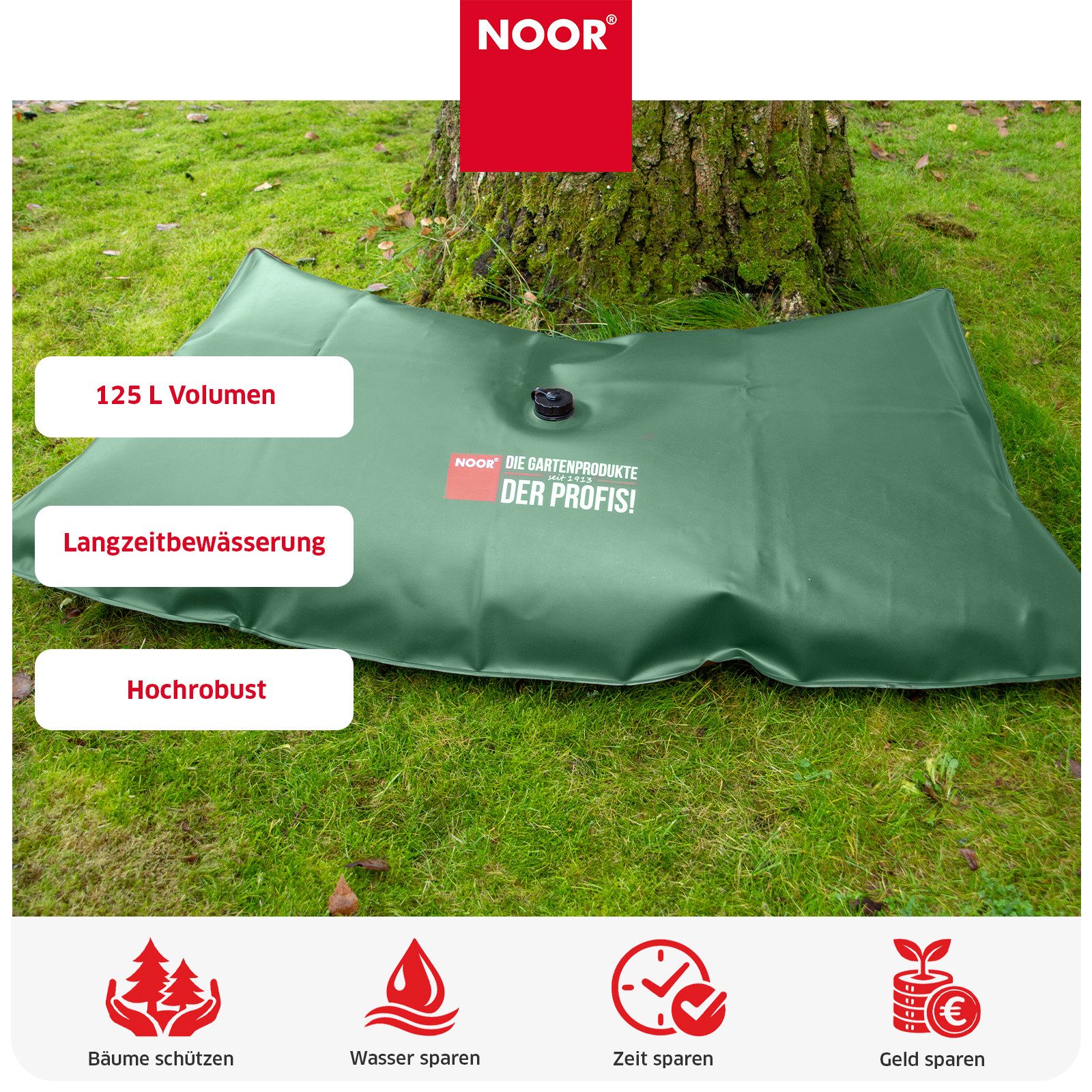 NOOR Bewässerungssystem FROGBAG FATTY 125 Liter - Baumbewässerung XL Fassungsvermögen, (1-tlg), Bewässerungssack für eine nachhaltige und effiziente Bewässerung
