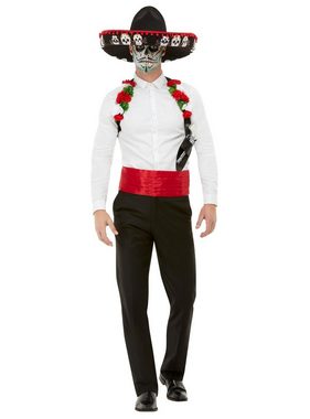 Smiffys Kostüm Tag der Toten Set, Dreiteiliges Set mit Blumenholster, Sombrero und Schärpe