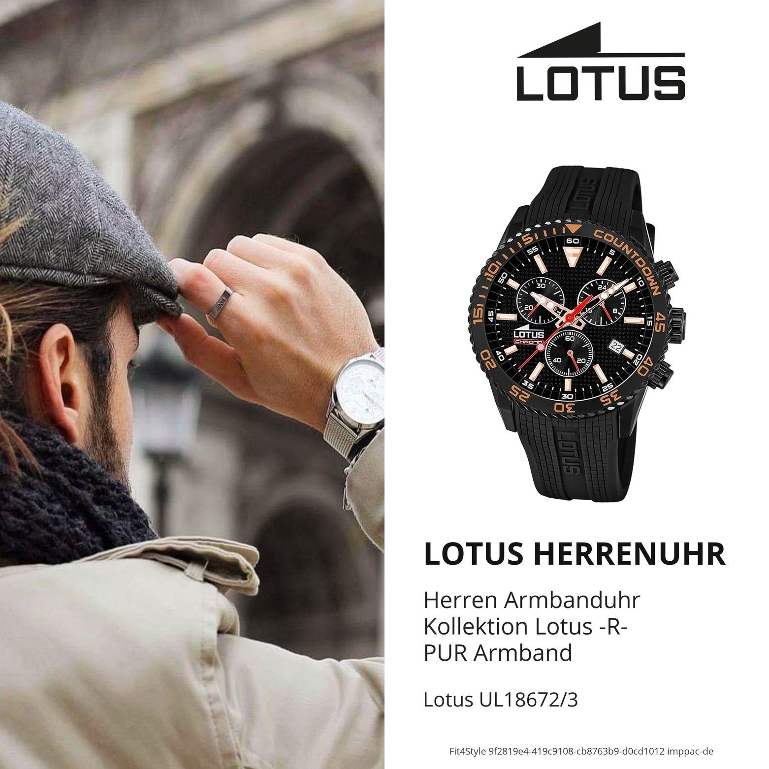 Herren Uhren Lotus Quarzuhr UL18672/3 LOTUS Herren Uhr Sport 18672/3 PU, Herren Armbanduhr rund, groß (ca. 44mm), PURarmband sch